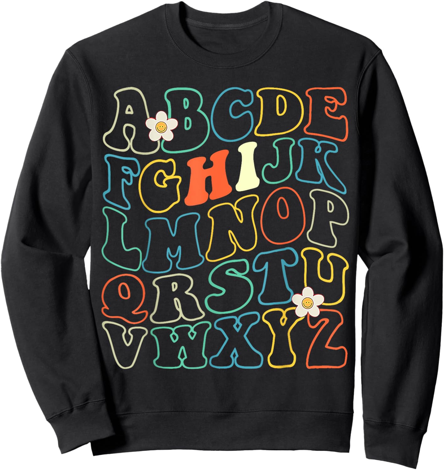 Funny Kindergarten Hi Alphabet Groovy Back To School Teacher Men Women Girls Kids Sweatshirt - Sweatshirt | Black