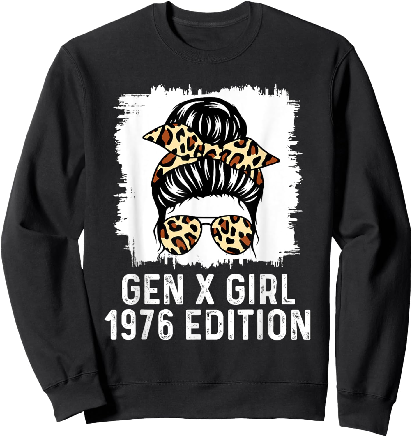Gen X Girl 1976 Edition Cheetah Messy Bun Birthday Sweatshirt - Sweatshirt | Black