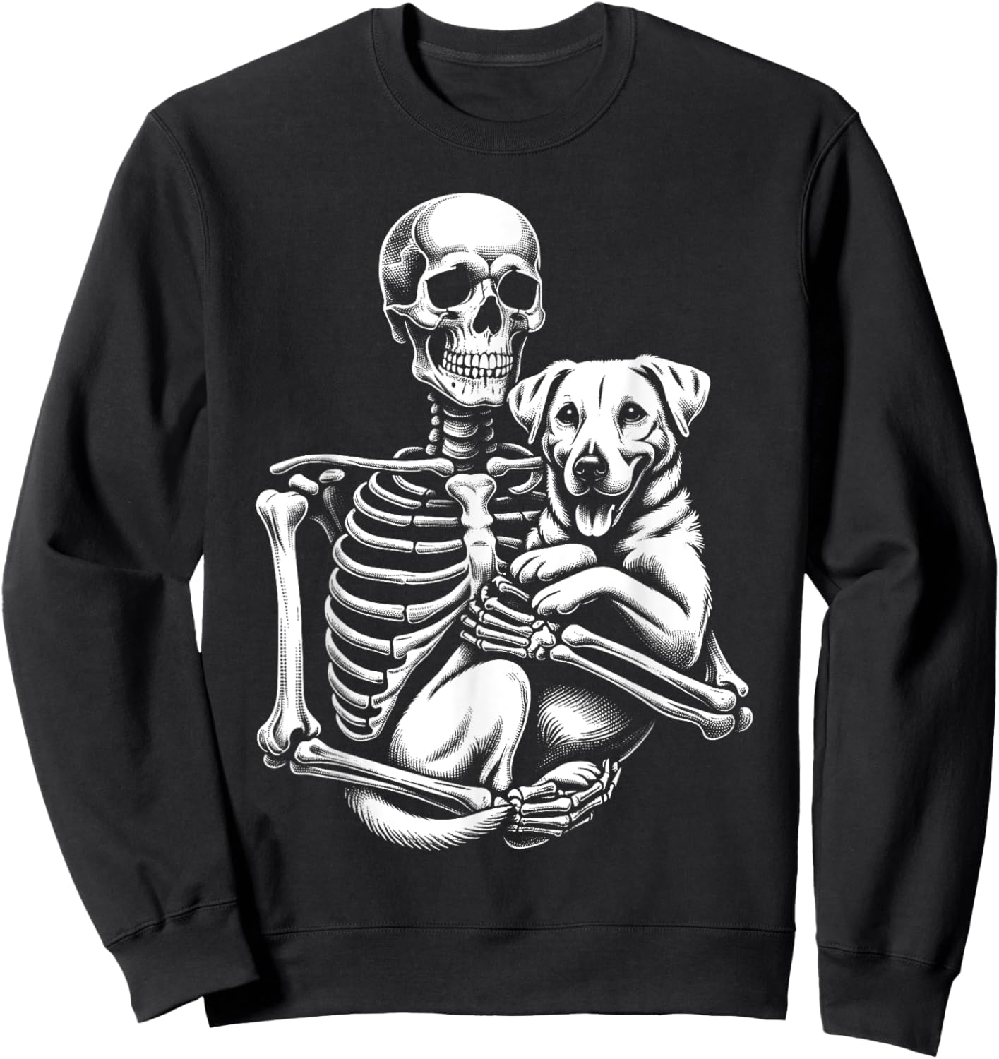 Skeleton Holding A Dog Funny Lazy Halloween Costume Skull Sweatshirt - Sweatshirt | Black