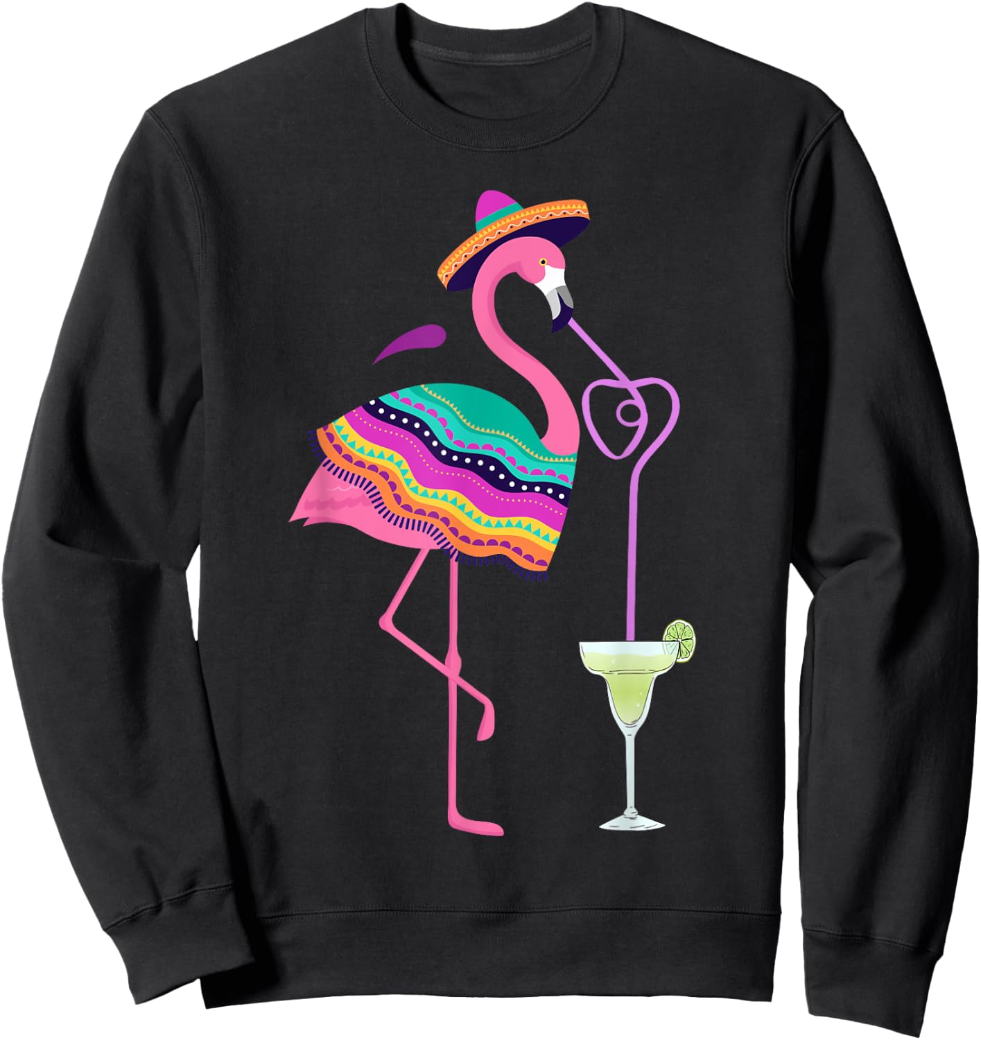 Flamingo Drinking Margarita Mexican Poncho Cinco De Mayo Sweatshirt - Sweatshirt | Black
