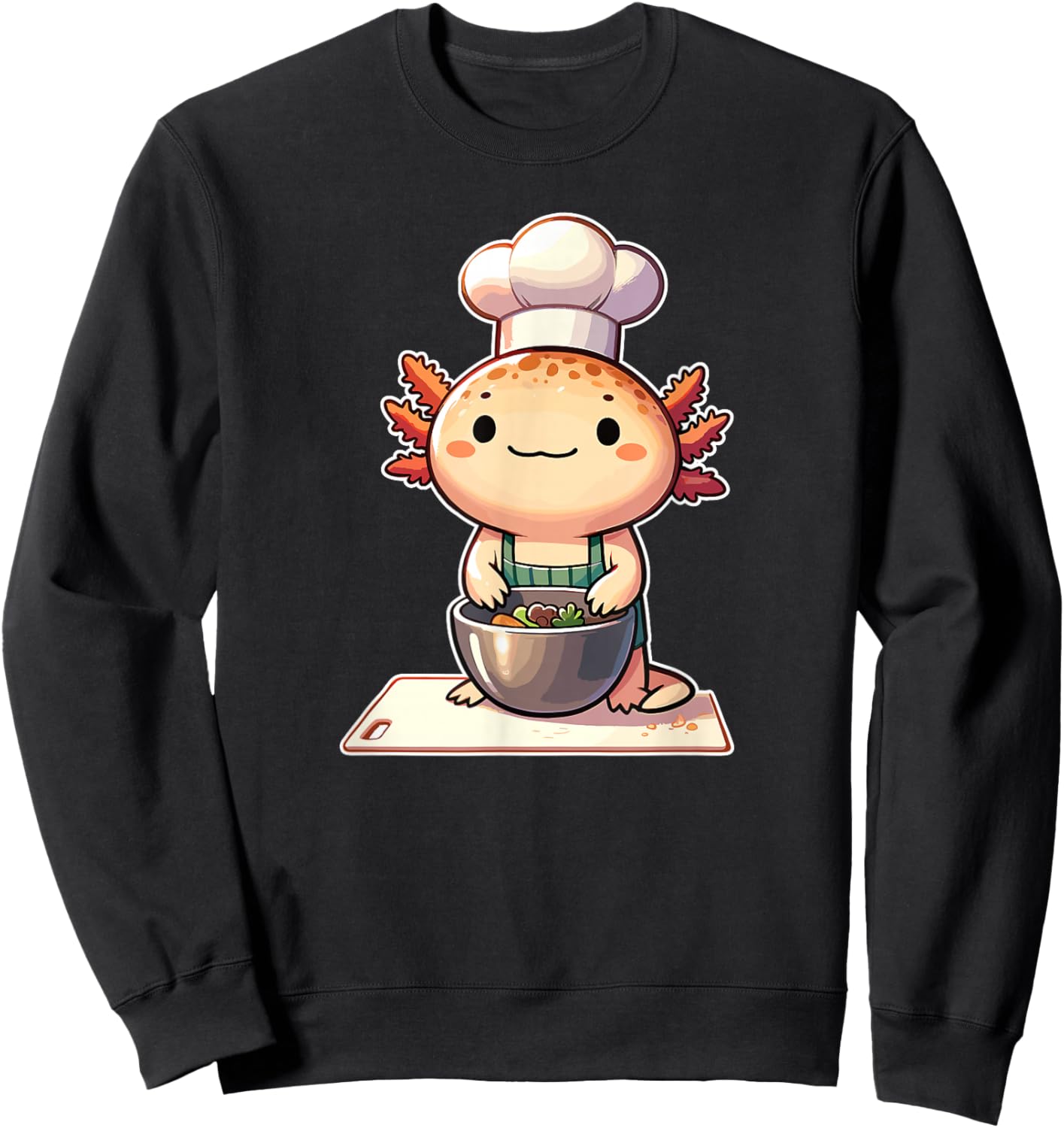 Cute Kawaii Axolotl Chef - -Adults and Kids - Black - Small - Short Sleeve Sweatshirt - Sweatshirt | Black