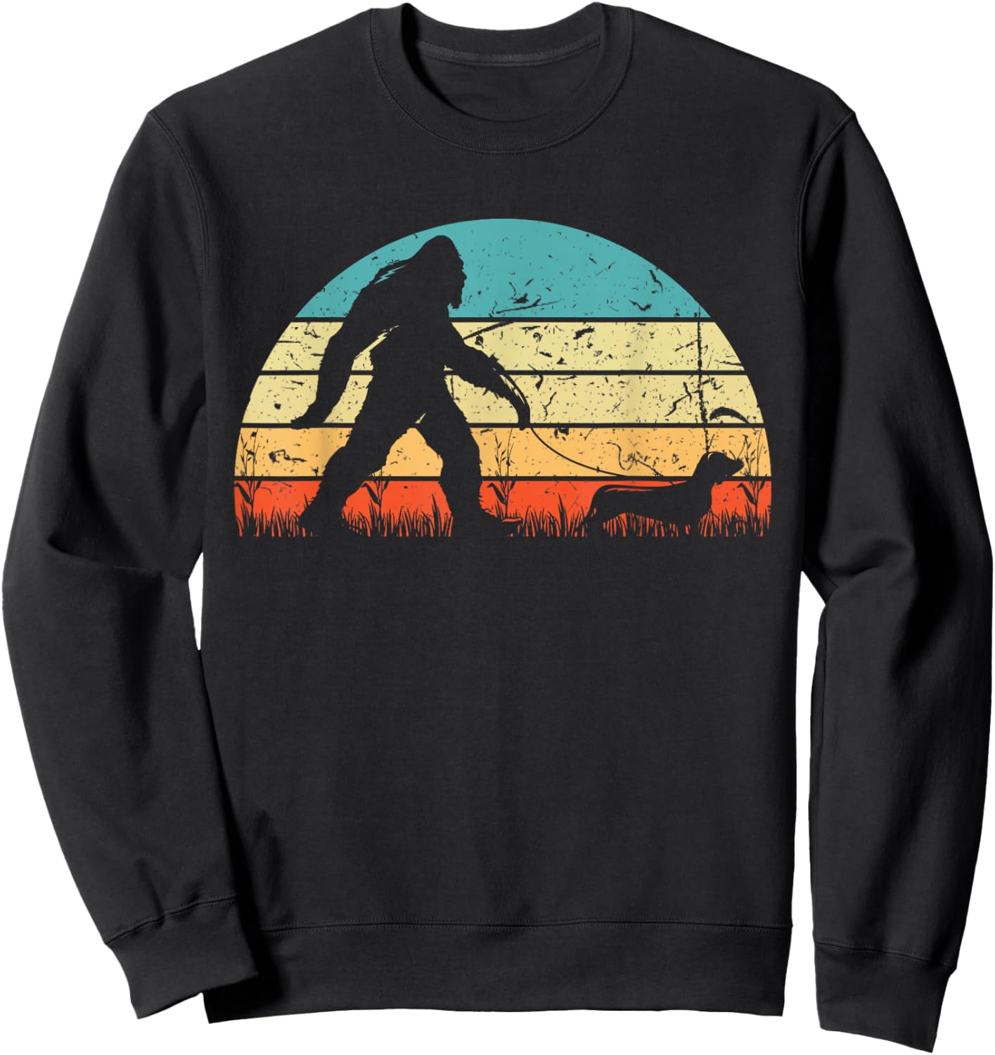 Retro Bigfoot Walking Dachshund Sasquatch Dog Wiener Vintage Sweatshirt - Sweatshirt | Black