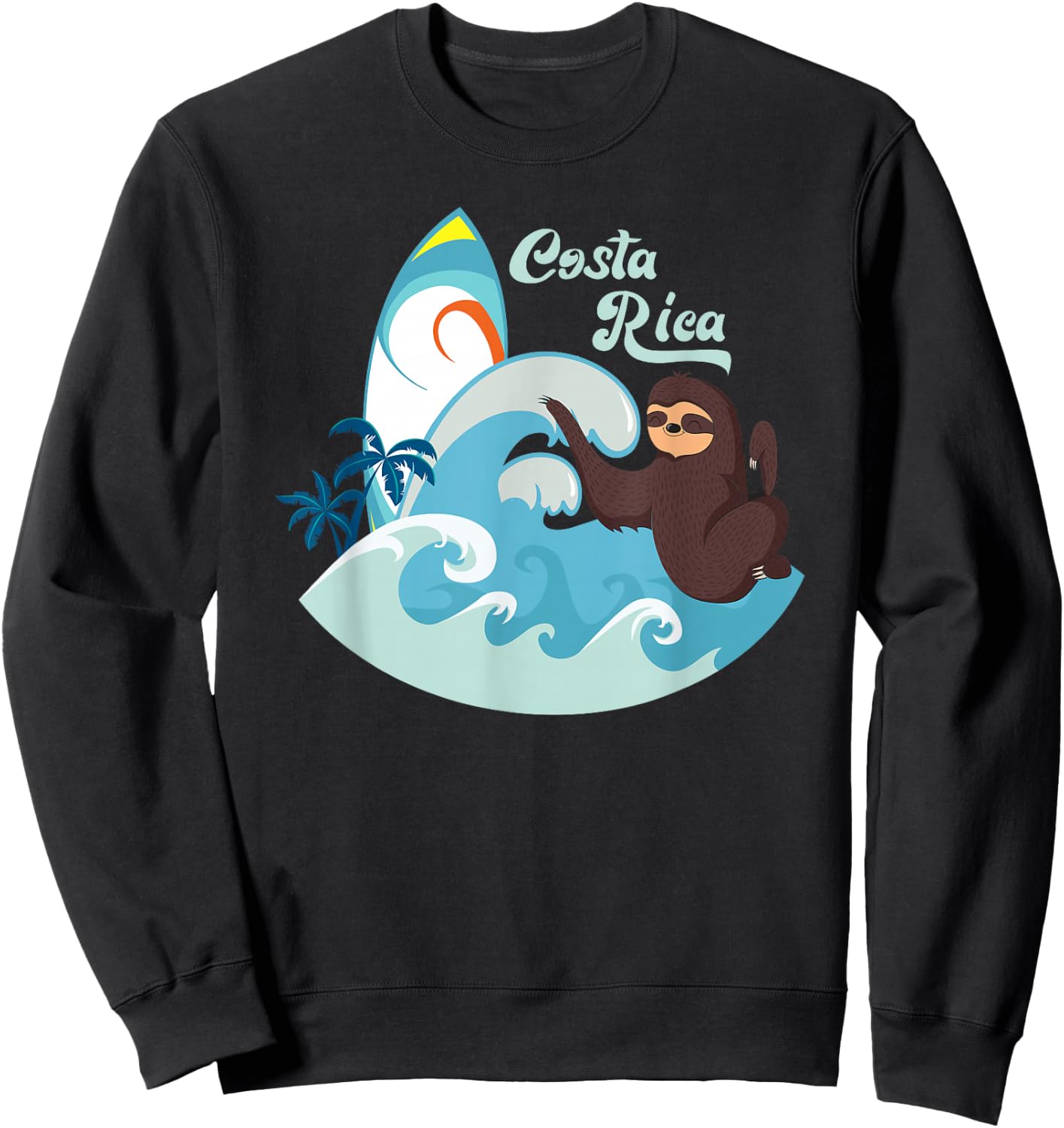 Costa Rica Beach Vacation Surf Sloth Souvenir Sweatshirt - Sweatshirt | Black