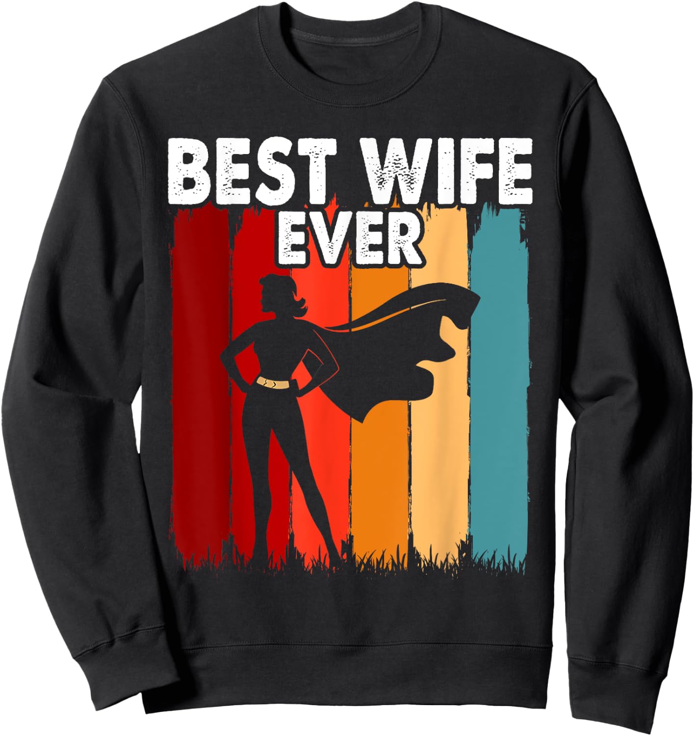Vintage Best Wife Ever Holiday Superhero Fun Graphic Sweatshirt - Sweatshirt | Black