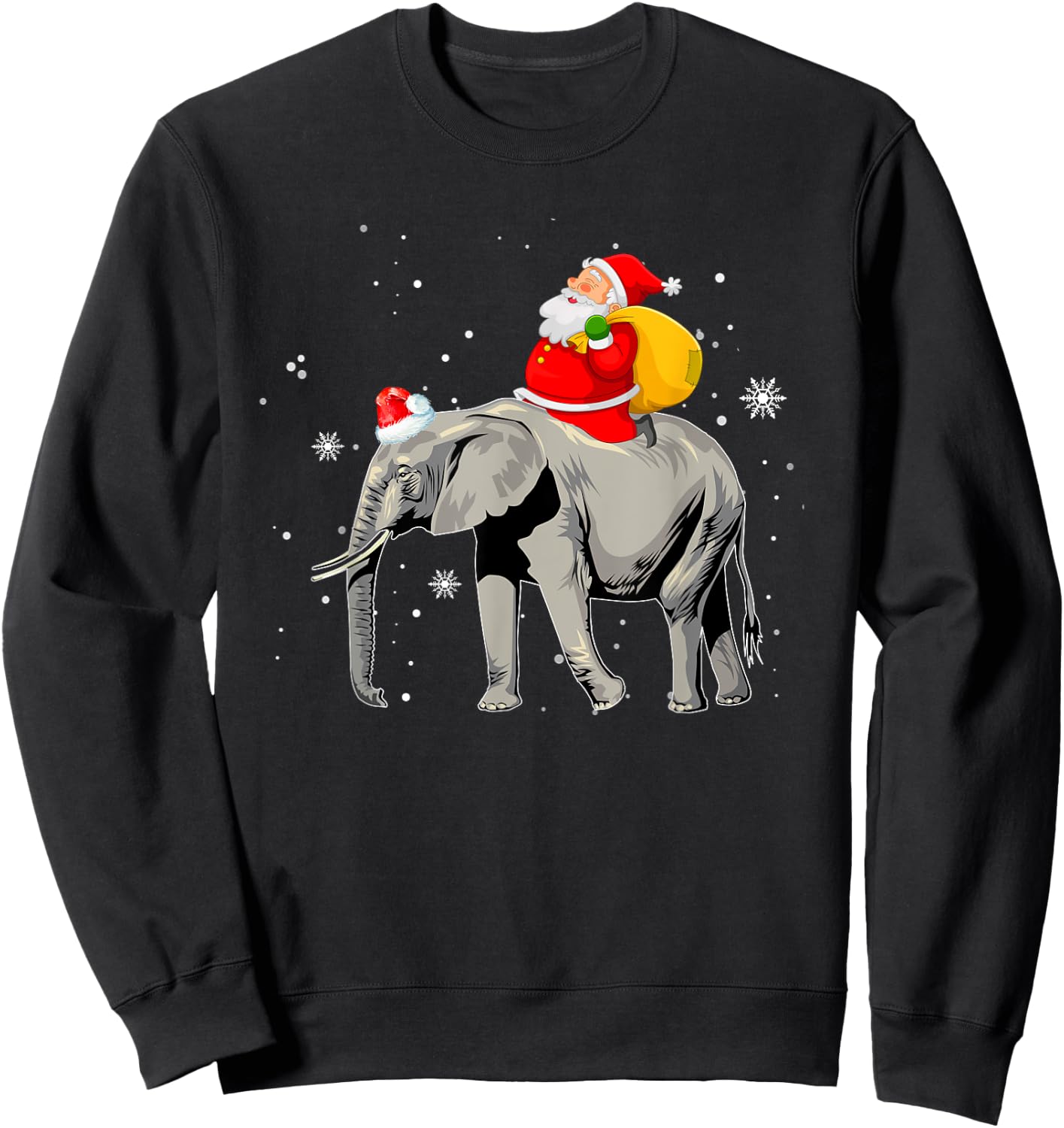 Elephant Christmas Tree Light Hat Xmas Santa Riding Elephant Sweatshirt - Sweatshirt | Black