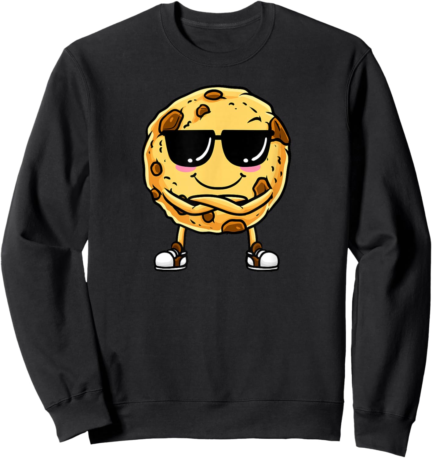Chocolate Chip Cookie With Sunglasses Design Sweatshirt - Sweatshirt | Black