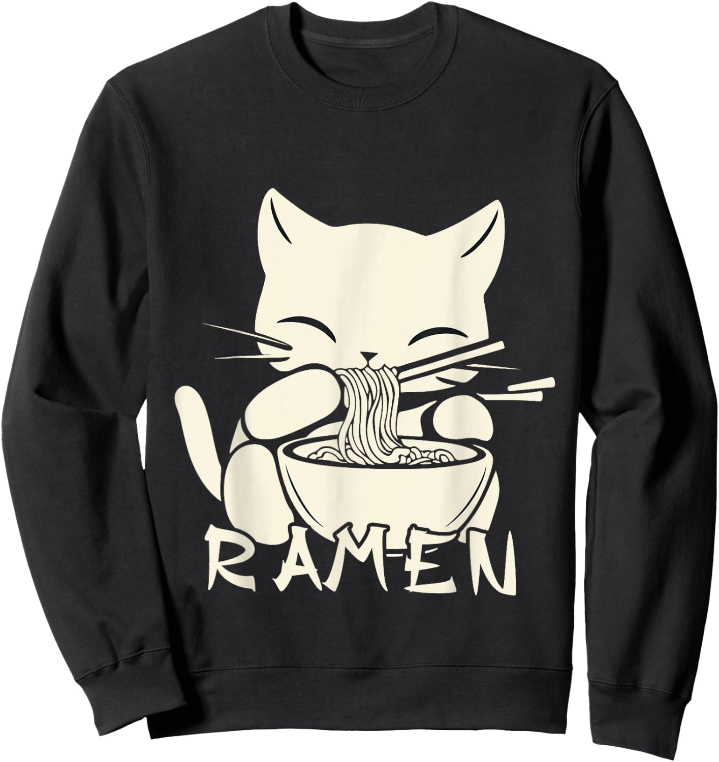 Kawaii Noodles Soup Anime Japanese Ramen Cat Teens Girls Sweatshirt - Sweatshirt | Black