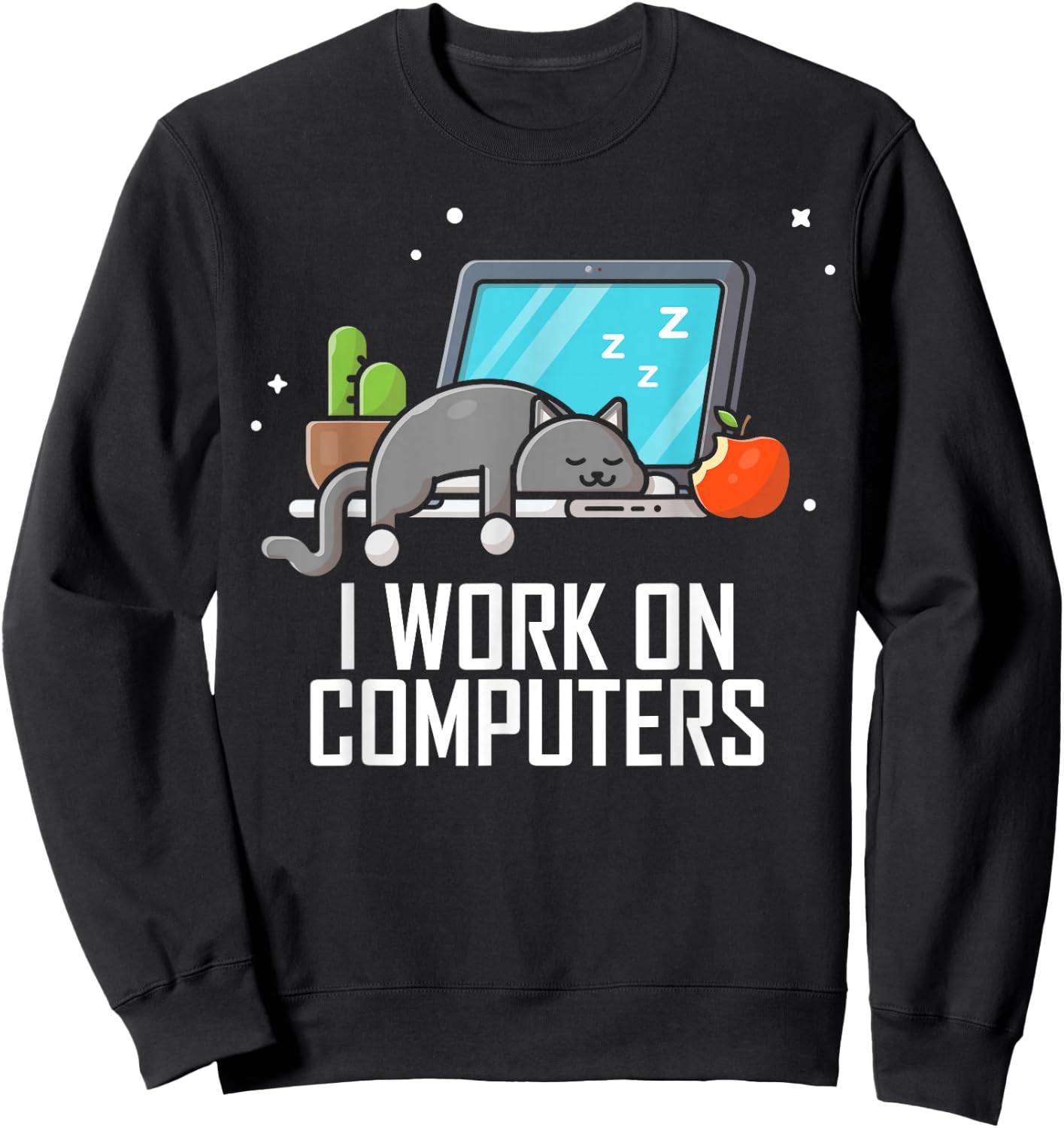 I Work on Computers Funny Cute Tech Coding Cat Working Sweatshirt - Sweatshirt | Black