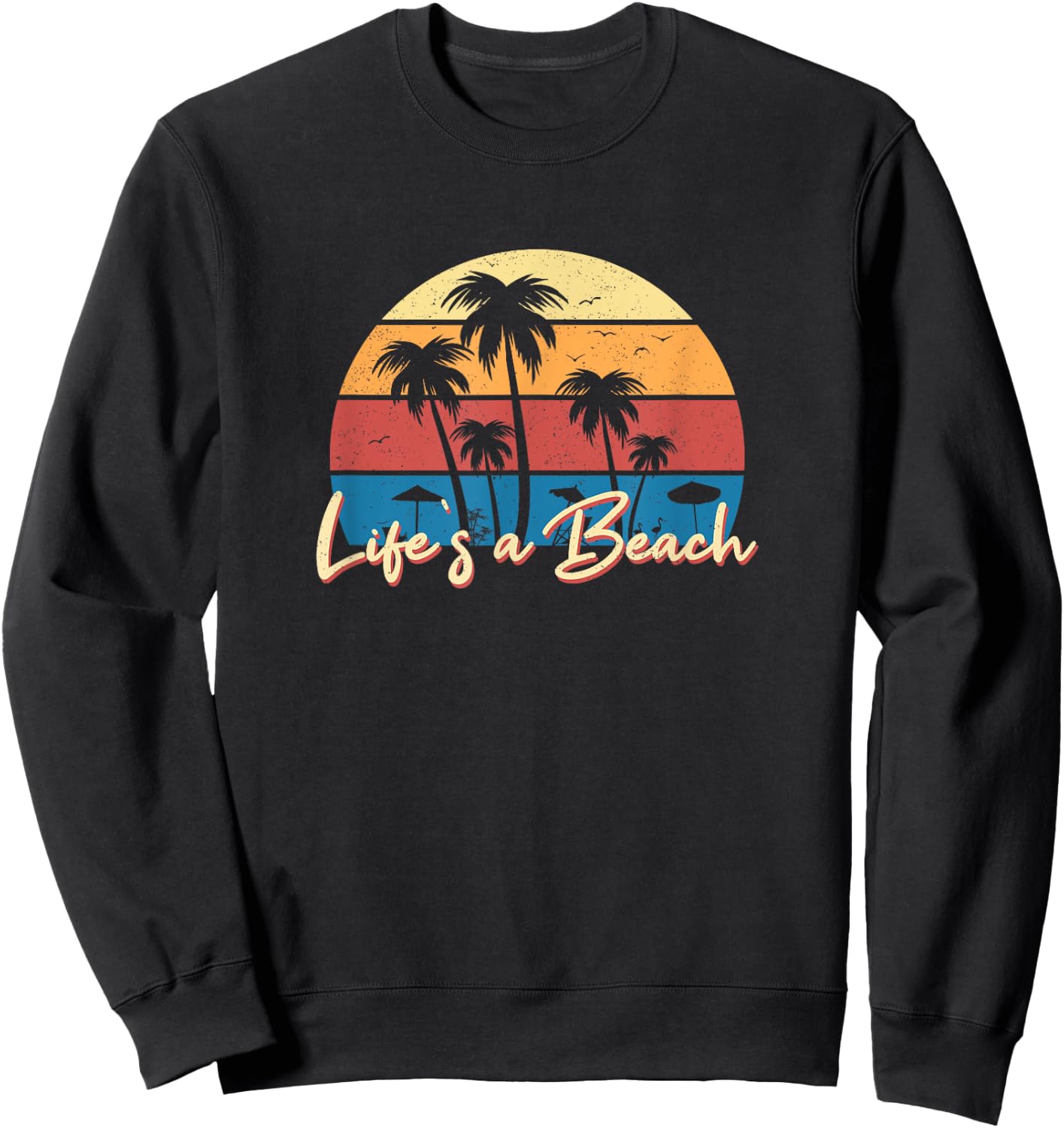 Life's a Beach Funny Retro Palm Tree Vacation Summer Gifts Women Girls Kids Sweatshirt - Sweatshirt | Black