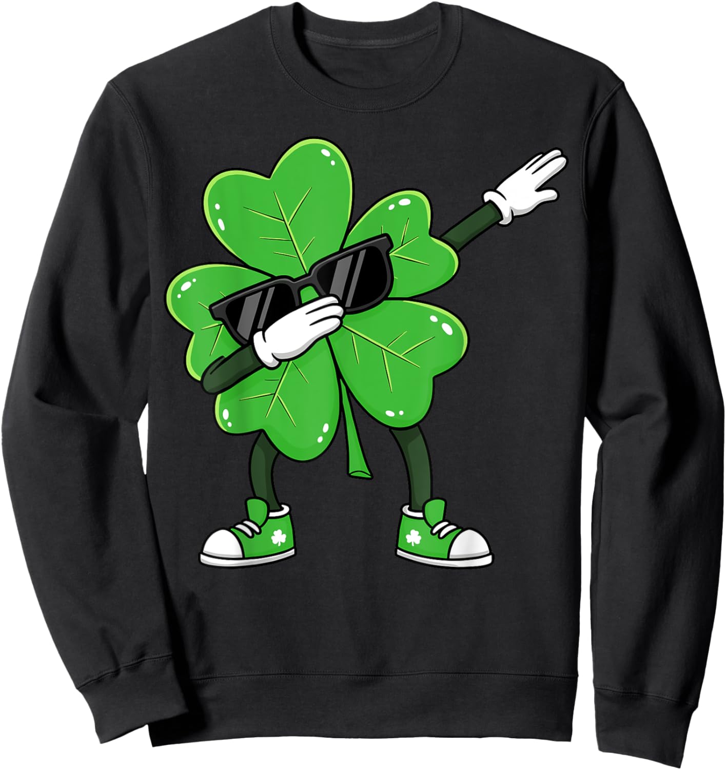 Dabbing Shamrock St Patricks Day Funny Boys Girls Kids Dab Sweatshirt - Sweatshirt | Black