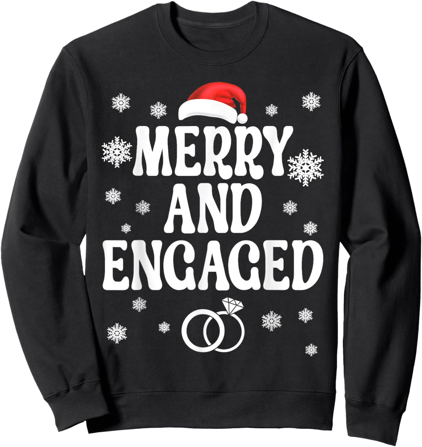Merry and Engaged Couple Christmas Matching Pajama PJ Sweatshirt - Sweatshirt | Black