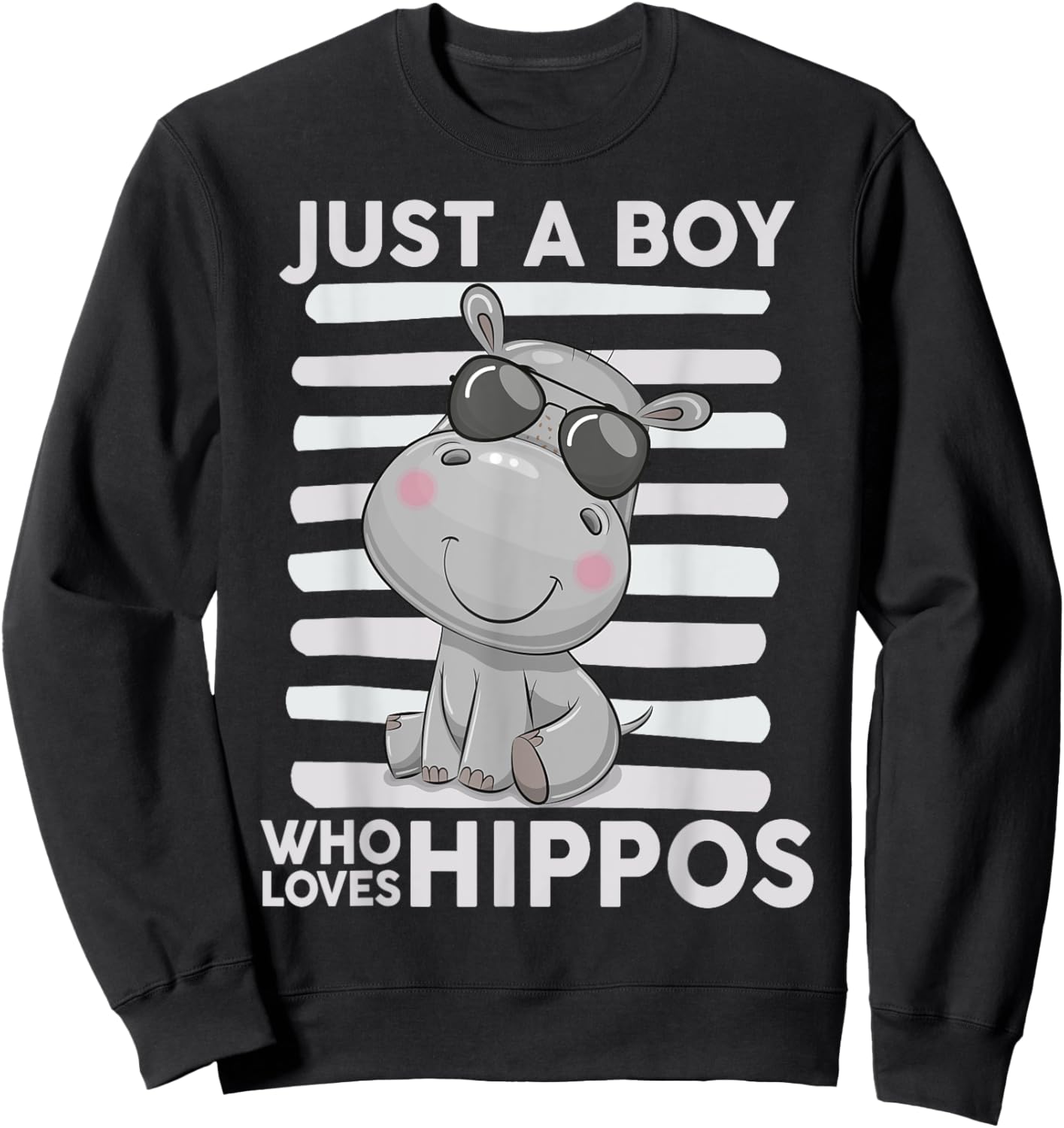 Kids Hippo-Shirt Boys Toddler Just A Boy Who Loves Hippos Sweatshirt - Sweatshirt | Black