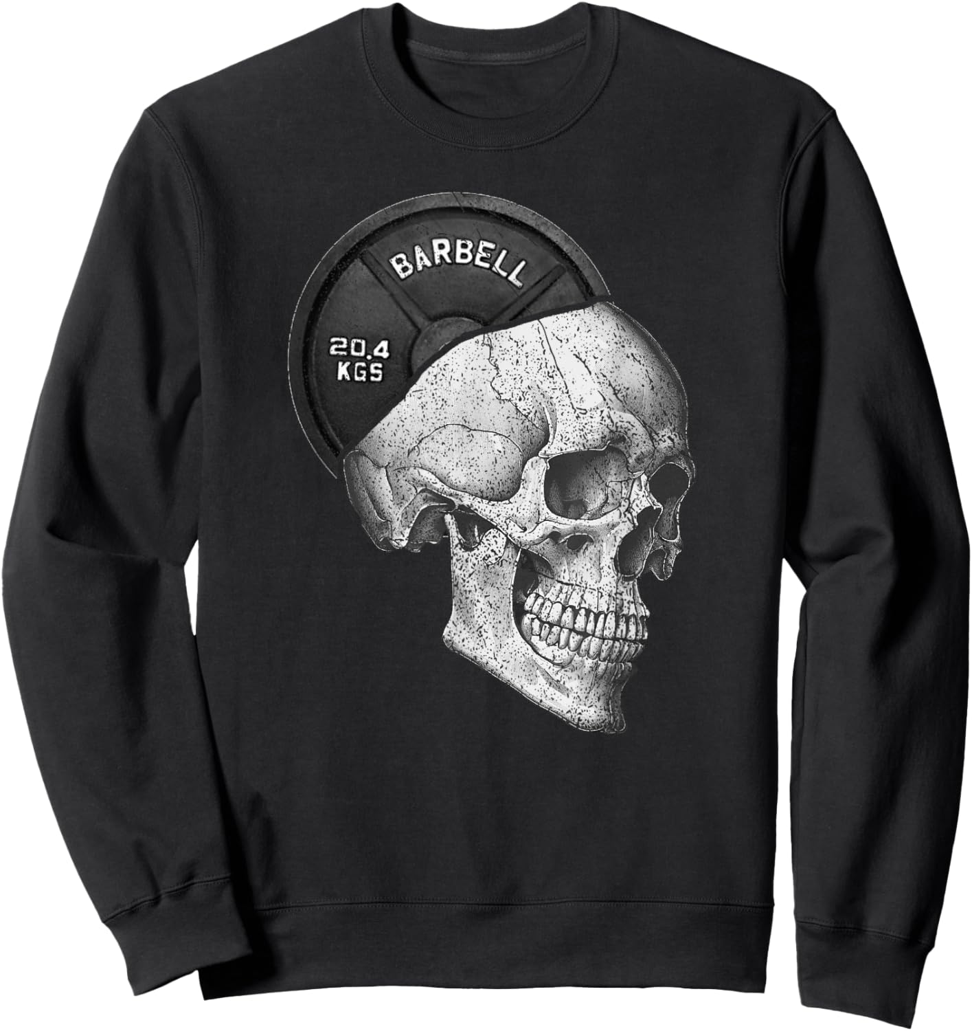 Funny Skull Weightlifting Gym Print Sweatshirt - Sweatshirt | Black