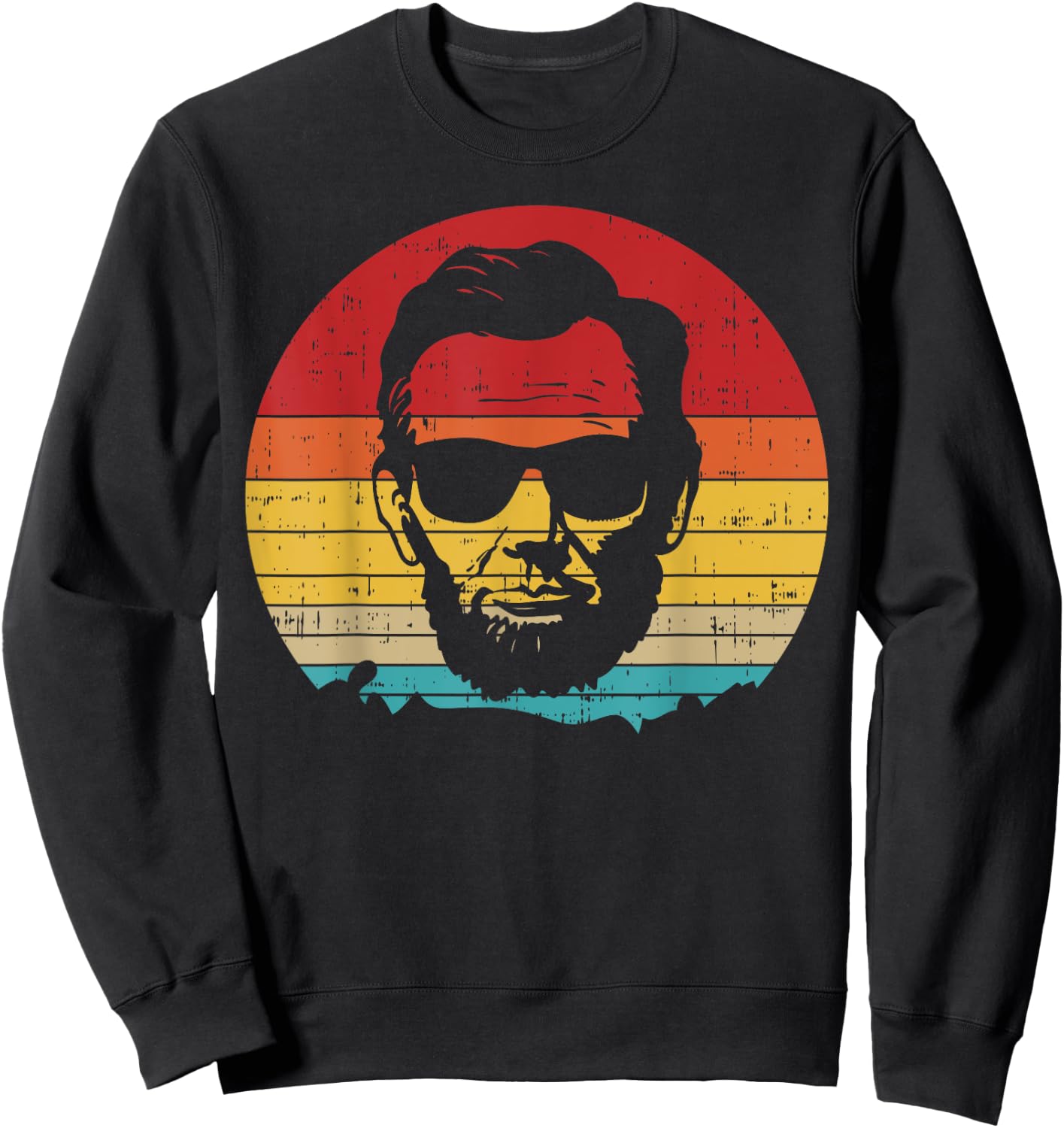 4th of July Men Women Abe Abraham Lincoln Retro Sunset Sweatshirt - Sweatshirt | Black