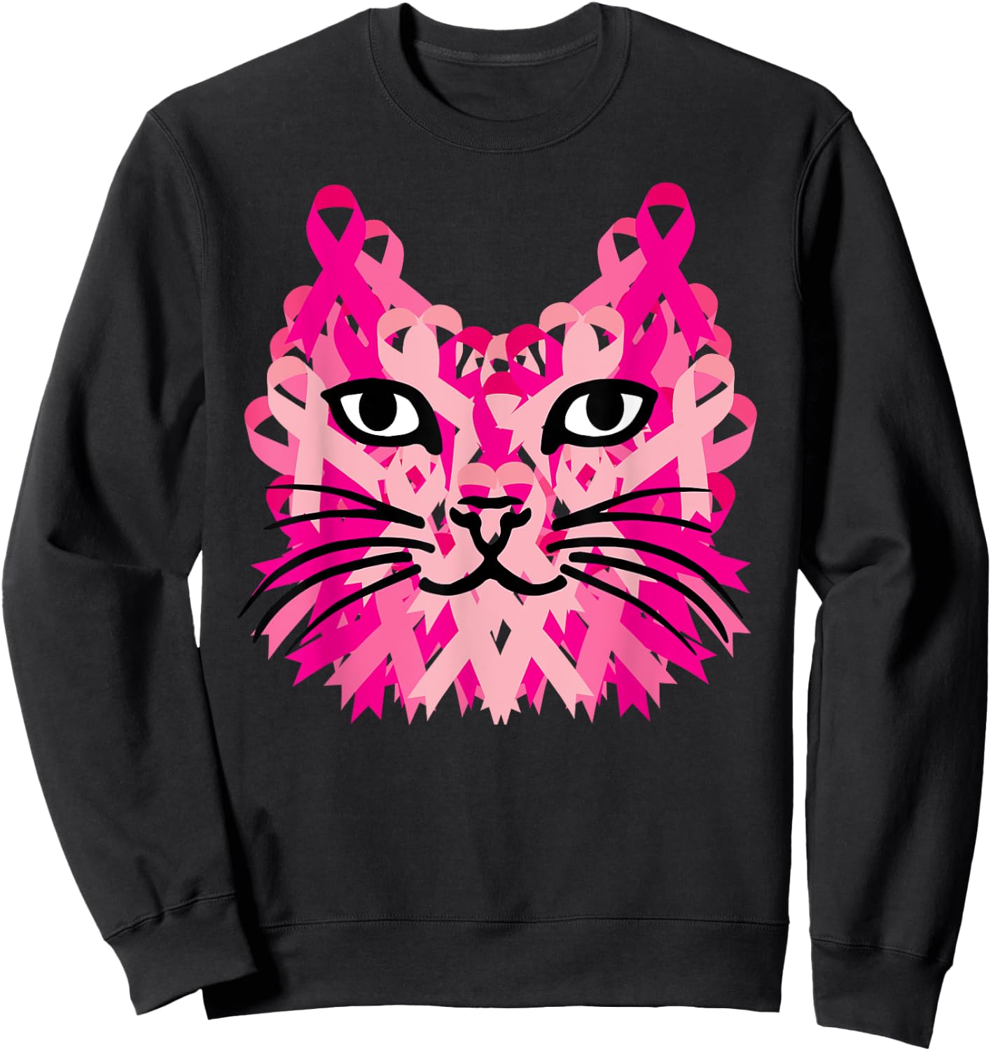Pink Ribbon Cat Cute Breast Cancer Awareness Gifts Sweatshirt - Sweatshirt | Black