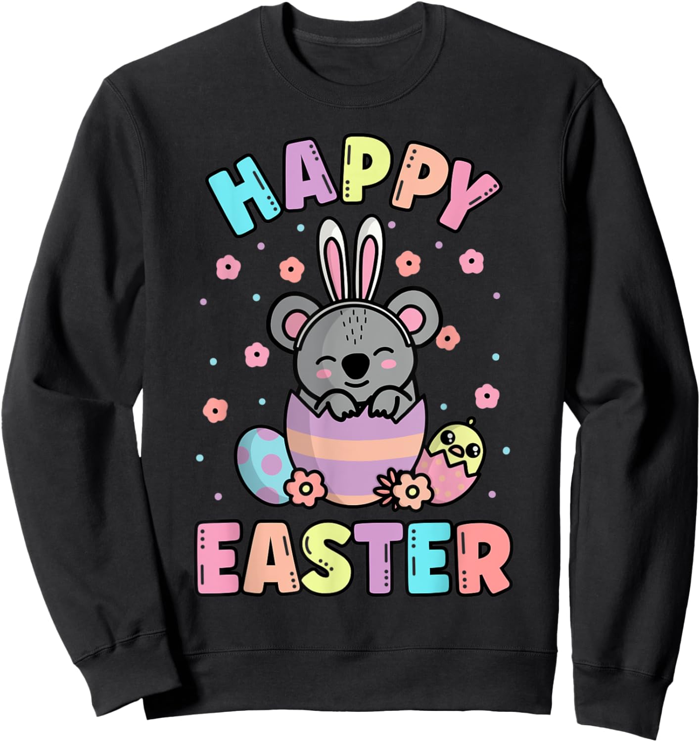 Easter Kawaii Bunny Koala Cute Spring Egg Hunting Kids Sweatshirt - Sweatshirt | Black