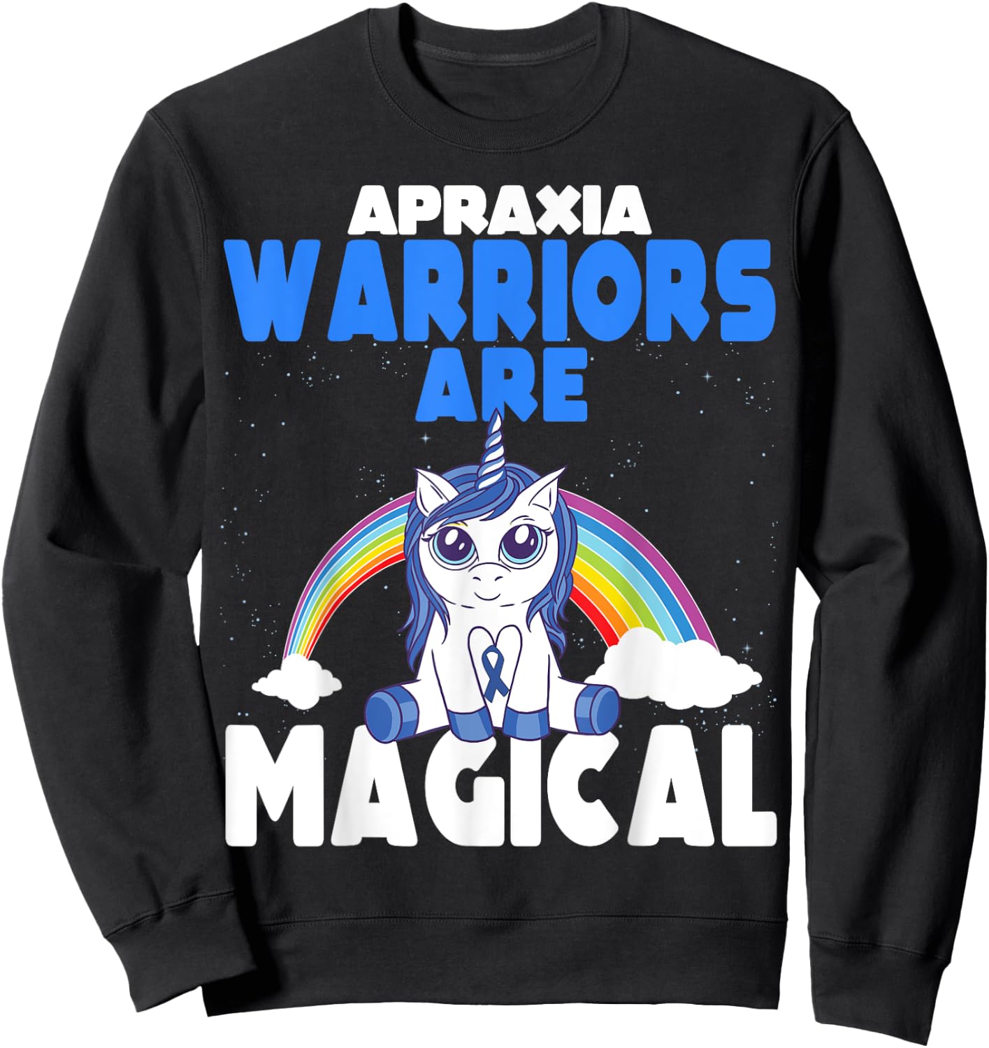 Apraxia Awareness Blue Ribbon Cute Magical Unicorn Sweatshirt - Sweatshirt | Black