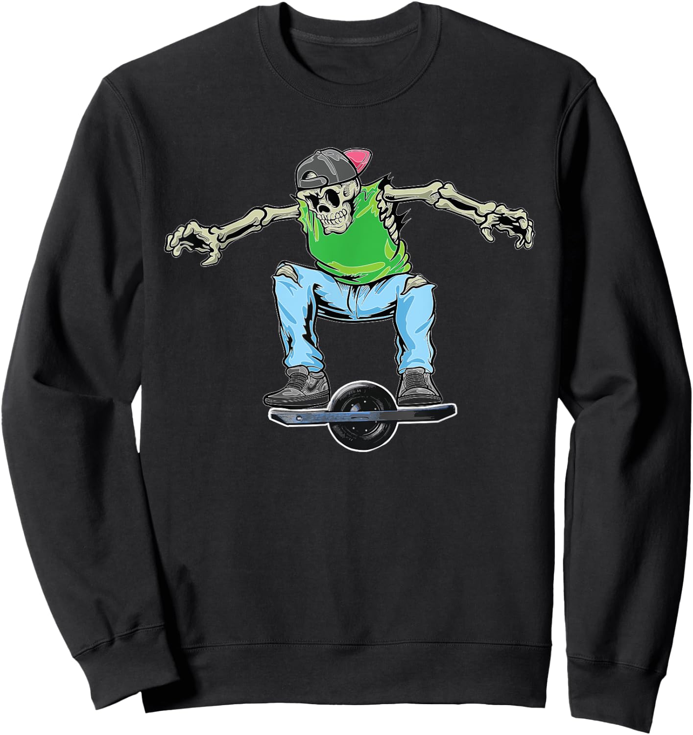 Skating Dabbing Skeleton On Onewheel Skateboard Sweatshirt - Sweatshirt | Black
