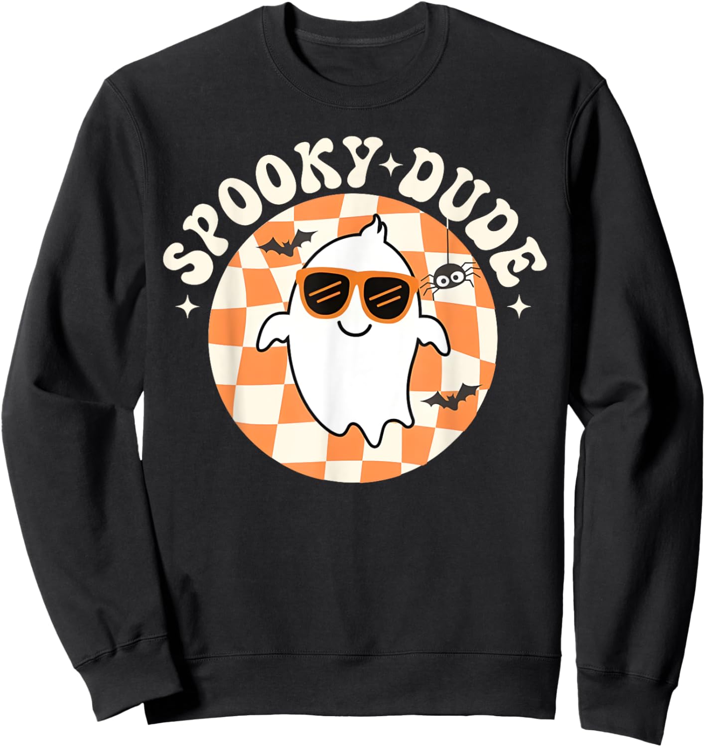 Groovy Spooky Dude Retro Checkered Ghost Halloween Toddler Sweatshirt - Sweatshirt | Black