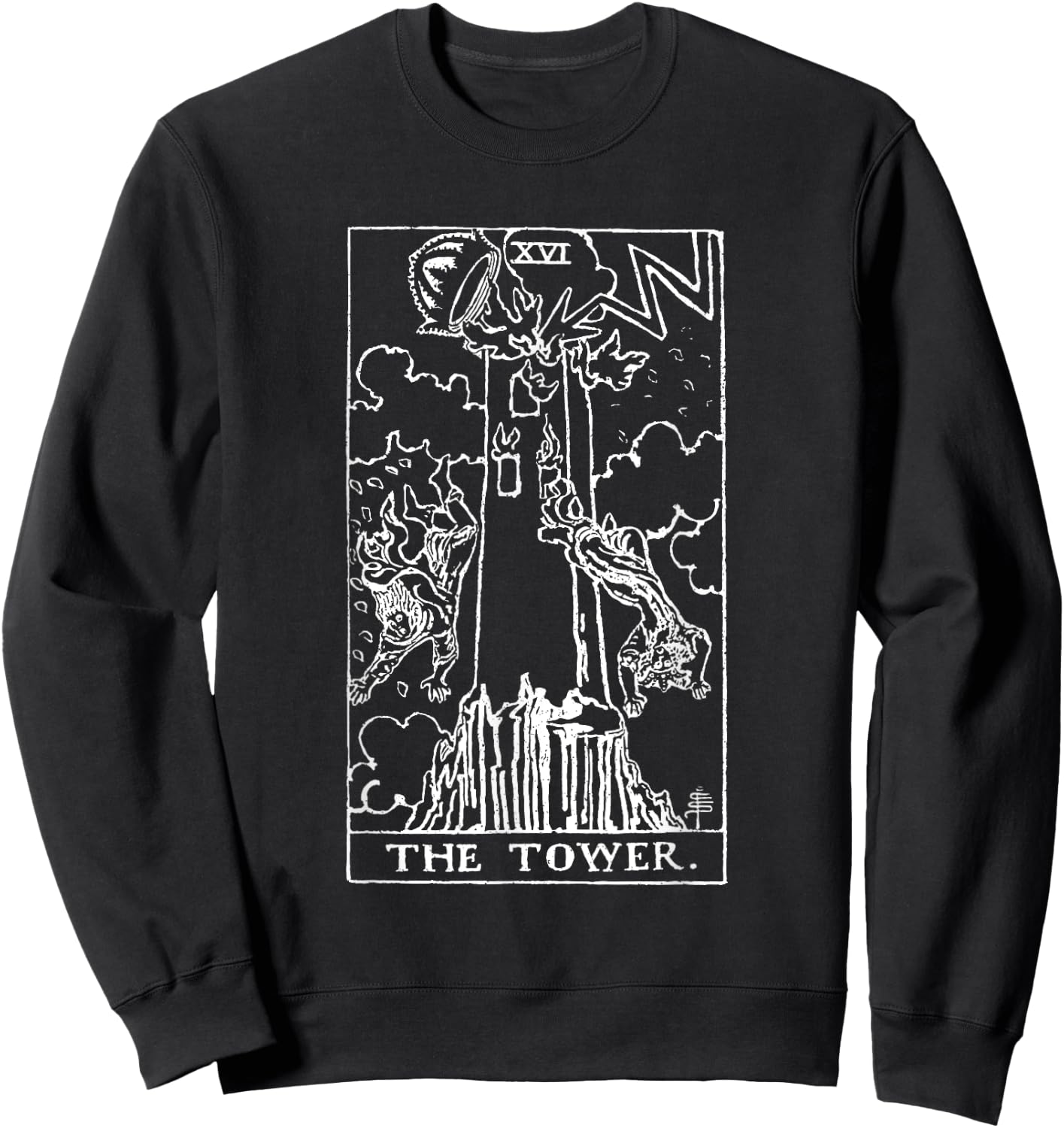 The Tower Vintage Tarot Card - Cartomancy & Divination Gift Sweatshirt - Sweatshirt | Black