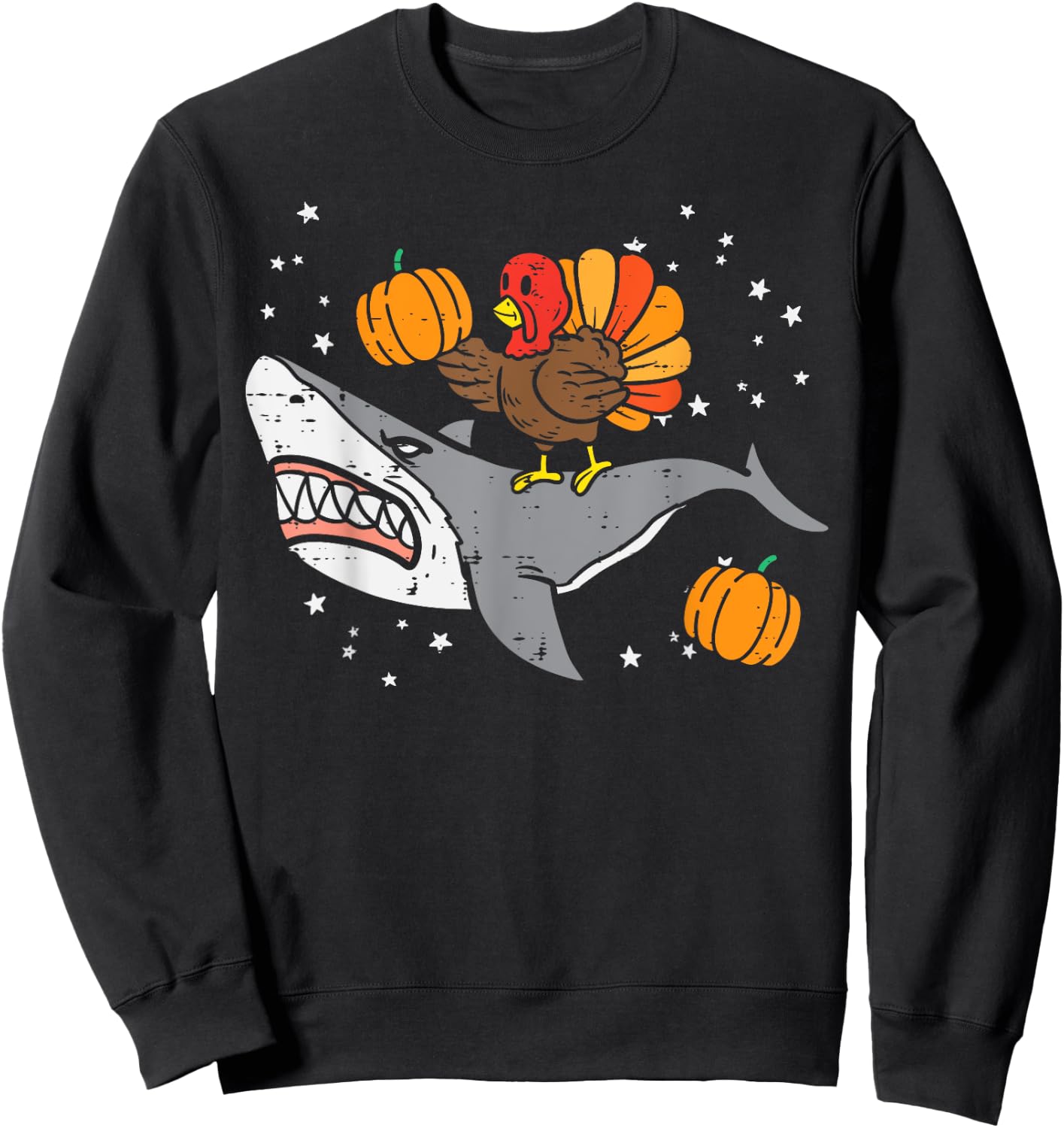 Thanksgiving Turkey Riding Shark Funny Boys Kids Toddler Sweatshirt - Sweatshirt | Black