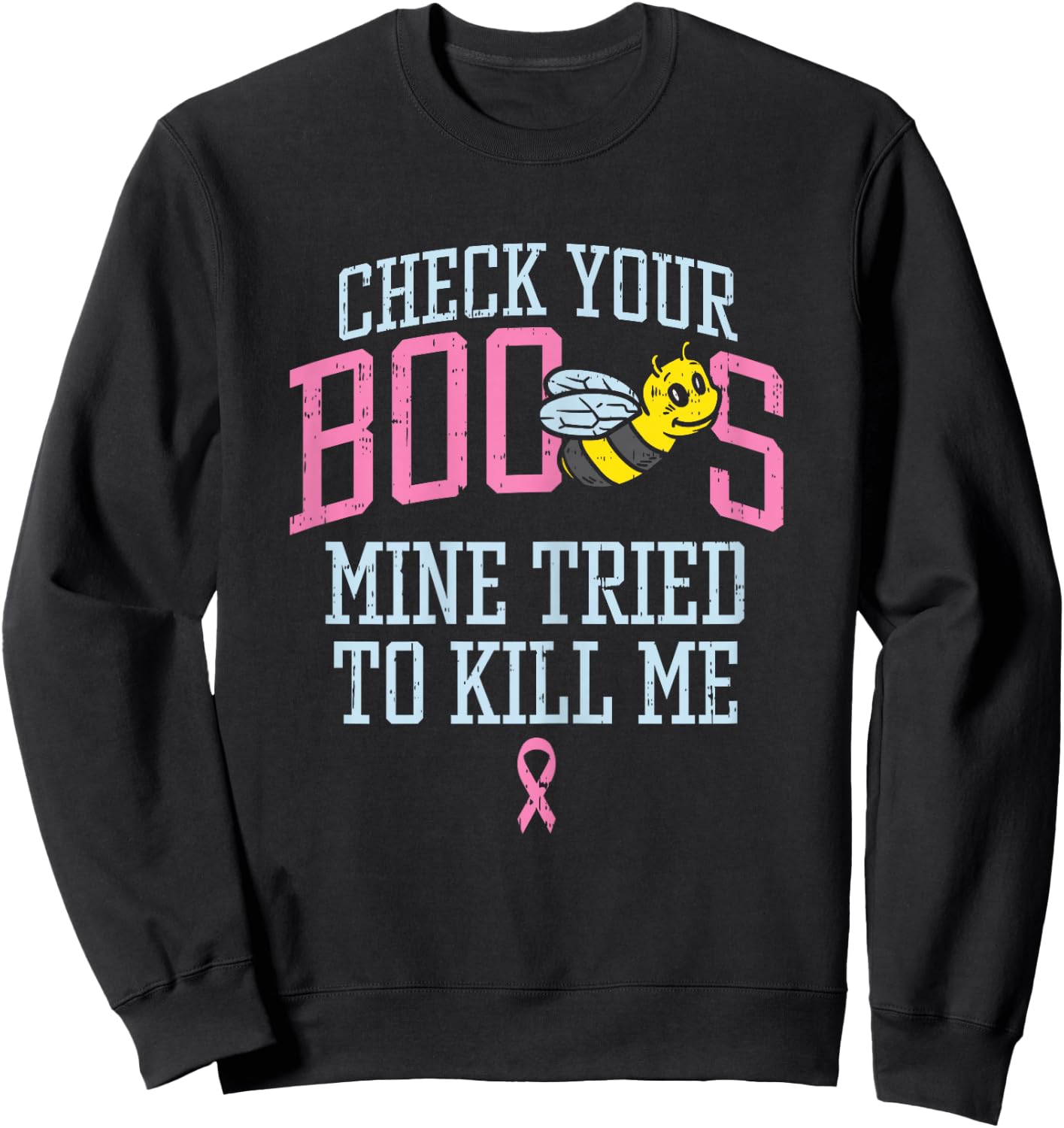 Check Your Boo Bees Funny Pun Breast Cancer Awareness Gift Sweatshirt - Sweatshirt | Black