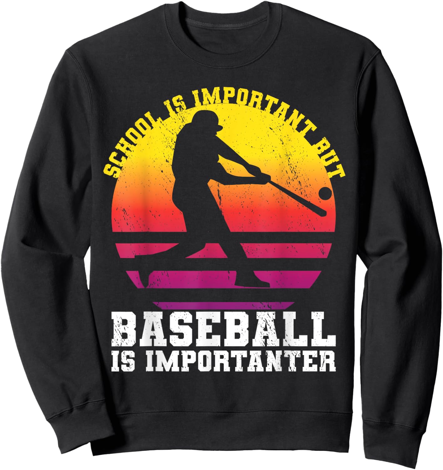 School Is Important But Baseball Is Importanter Youth Sunset Sweatshirt - Sweatshirt | Black