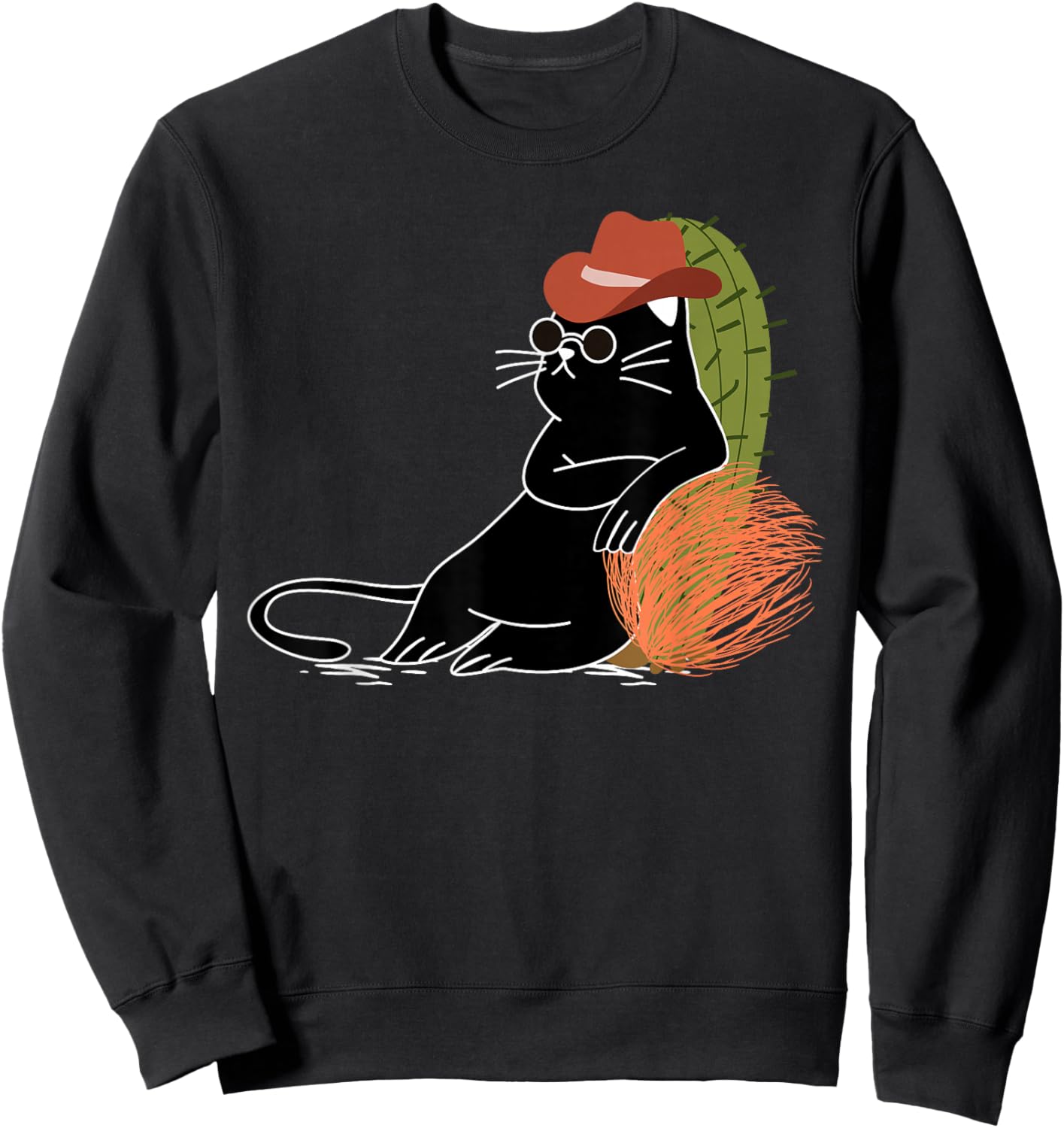 Relaxed Cowboy Cat Amidst Cactus and Wild West Tumbleweeds Sweatshirt - Sweatshirt | Black