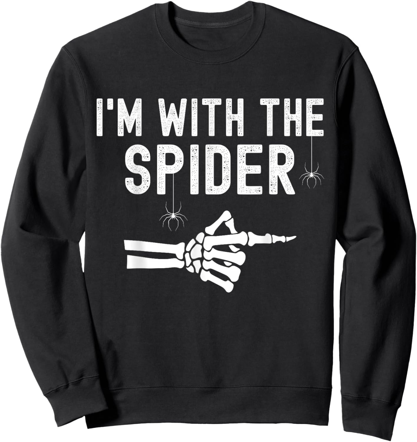 I'm With Spider Funny Skeleton Halloween Couples Matching Sweatshirt - Sweatshirt | Black