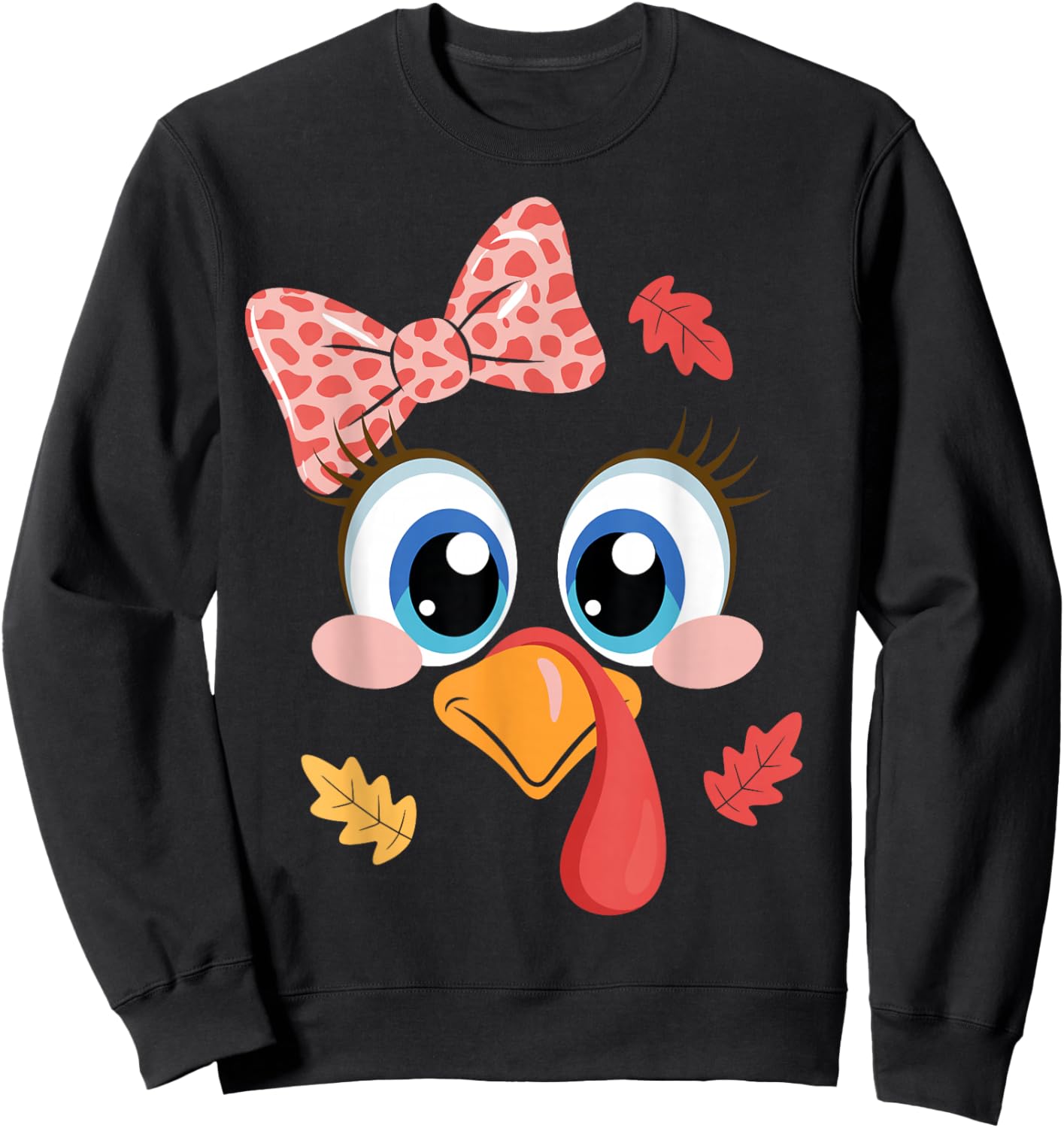 Turkey Face Leopard Bow Thanksgiving Costume Girl Sweatshirt - Sweatshirt | Black