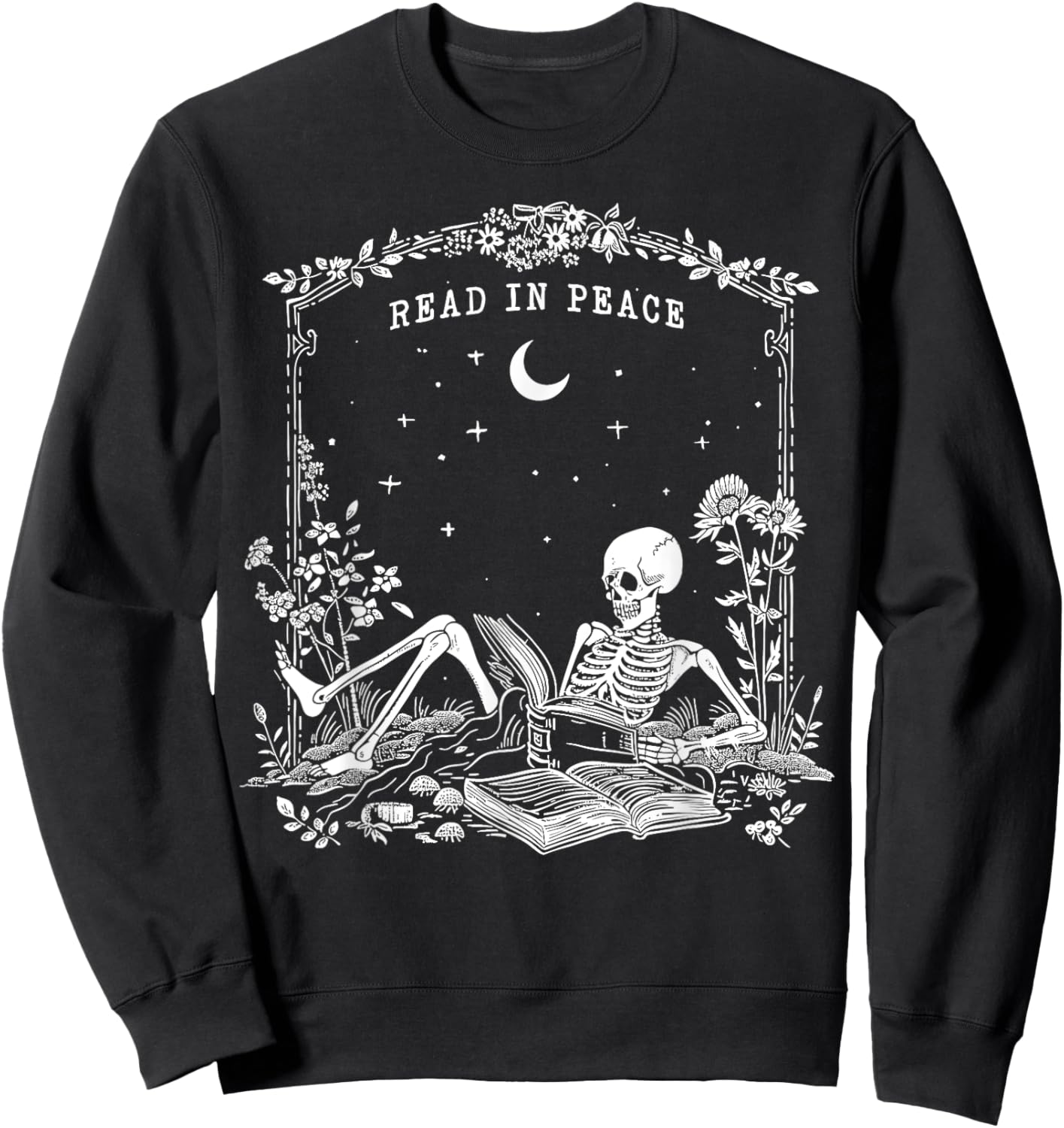 Read in Peace, Skeleton reading Book Halloween bookish Sweatshirt - Sweatshirt | Black