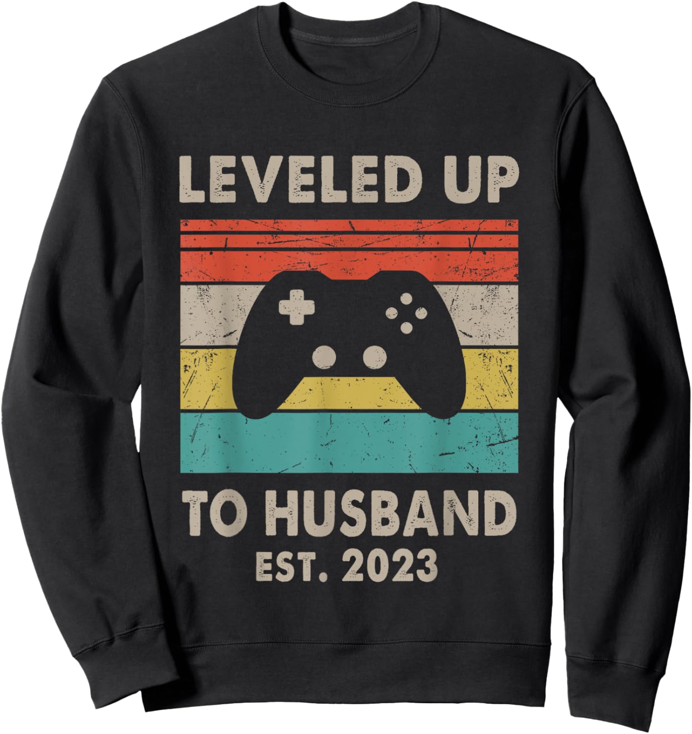 Promoted To Husband Est 2023 - Leveled Up To Husband Retro Sweatshirt - Sweatshirt | Black