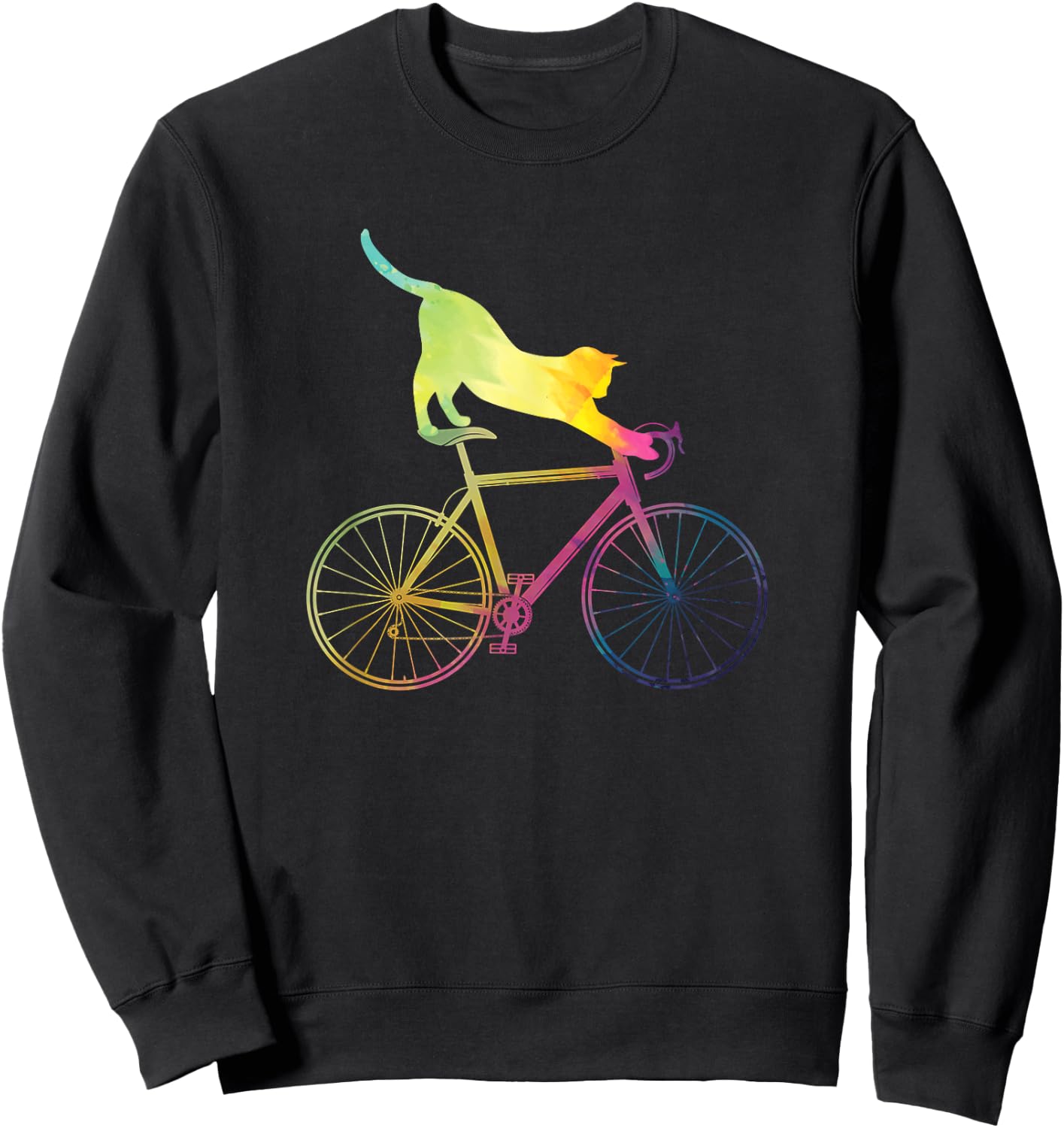 Cyclist Cat Animal Gift Colorful Bicycle Sweatshirt - Sweatshirt | Black