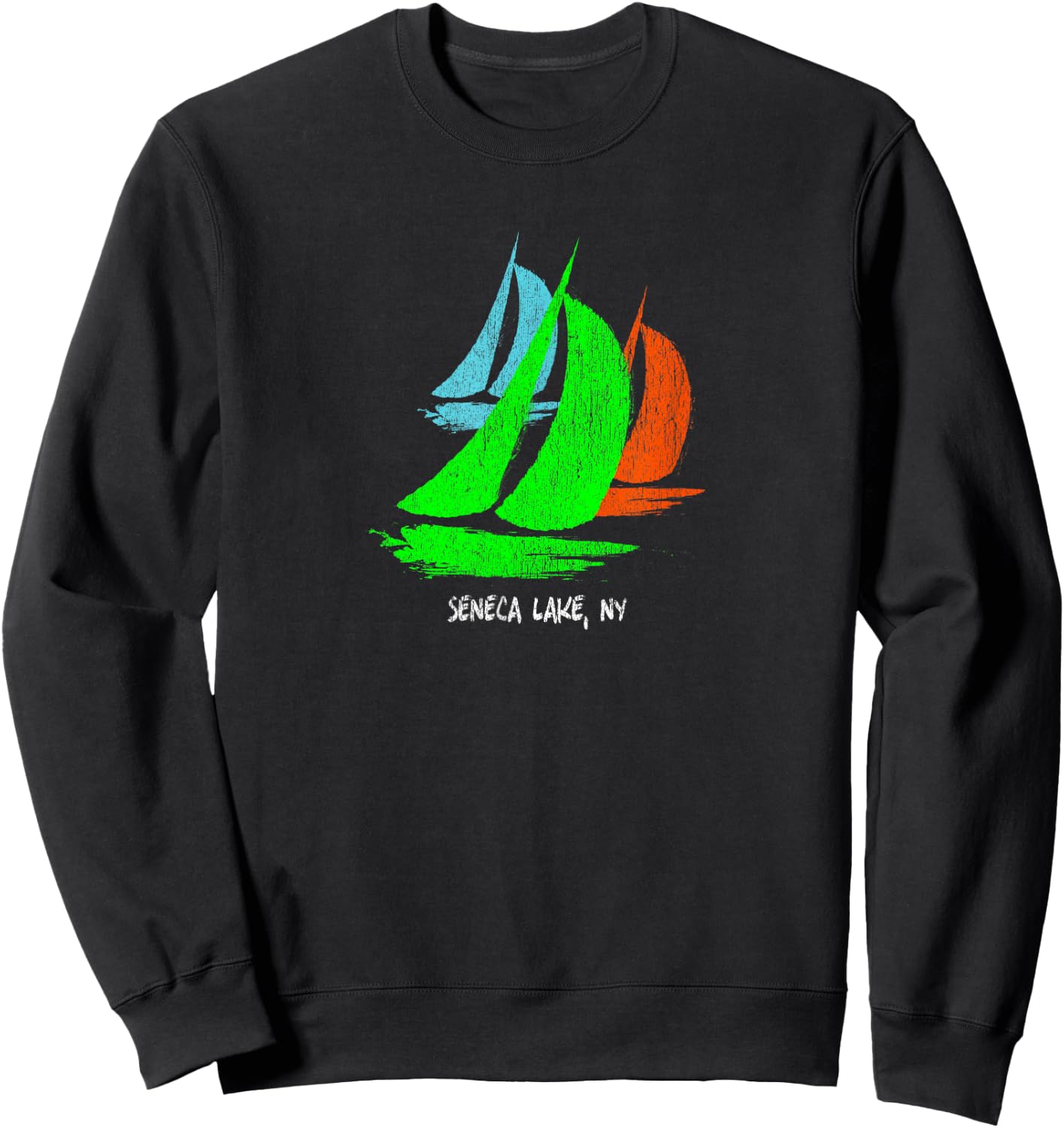 Vintage 80's 90's Style Seneca Lake, NY Sailing Sweatshirt - Sweatshirt | Black