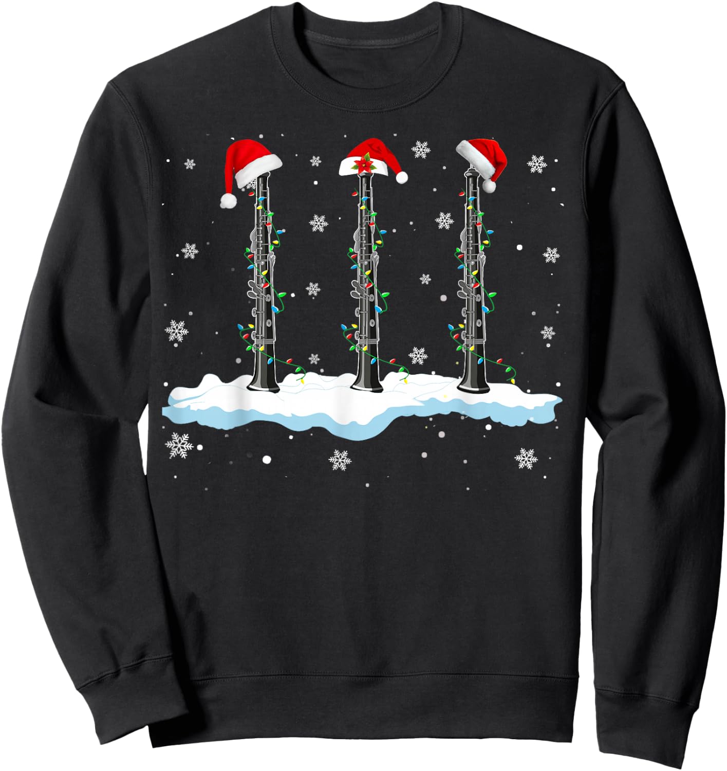 Santa Oboe Christmas Lights Funny Oboe Lover Gifts Sweatshirt - Sweatshirt | Black