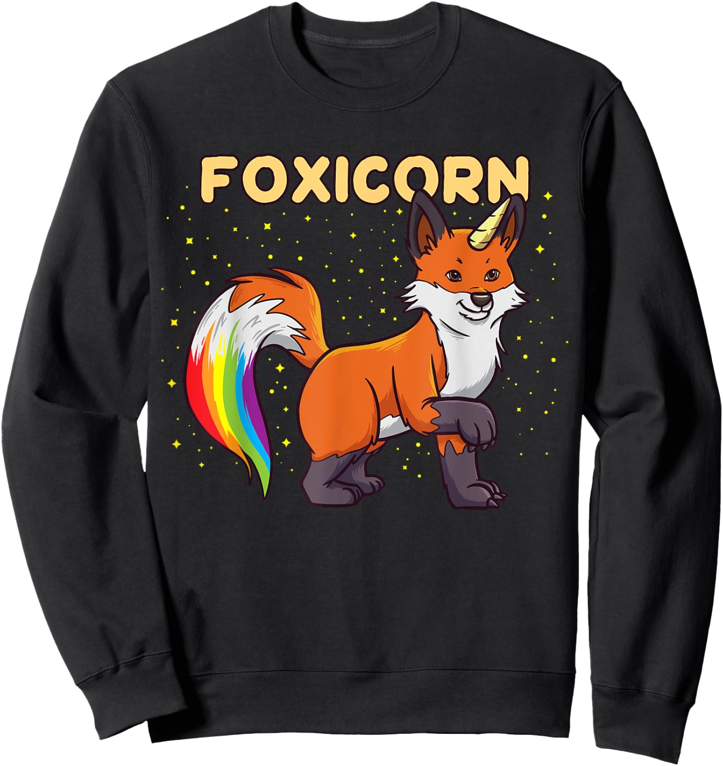 Foxicorn - Magical Kawaii Fox Unicorn Rainbow Animal Sweatshirt - Sweatshirt | Black