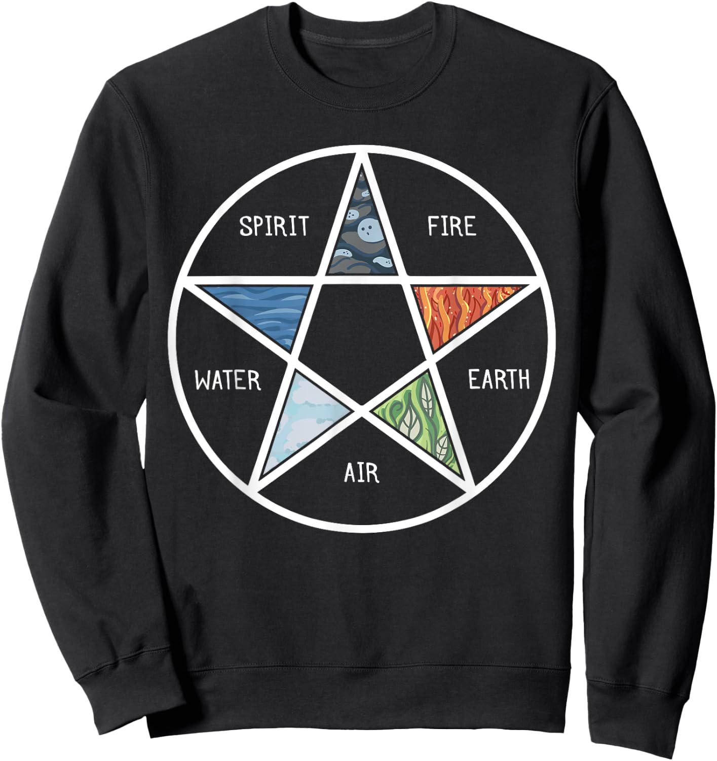 Pentagram Air Fire Water Spirit Earth Pagan Witchcraft Wicca Sweatshirt - Sweatshirt | Black