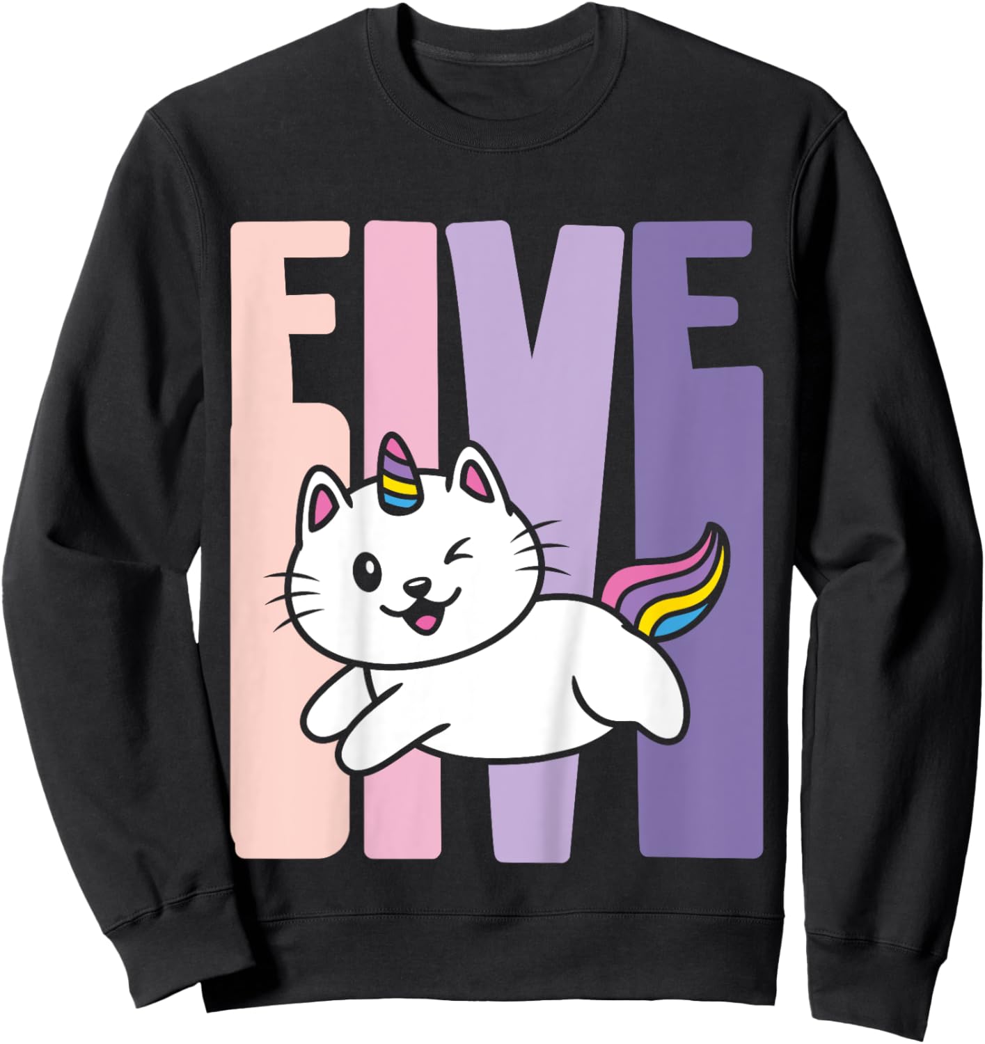 5 Year Old Cute Caticorn Cat Unicorn Birthday Girl B-day Sweatshirt - Sweatshirt | Black