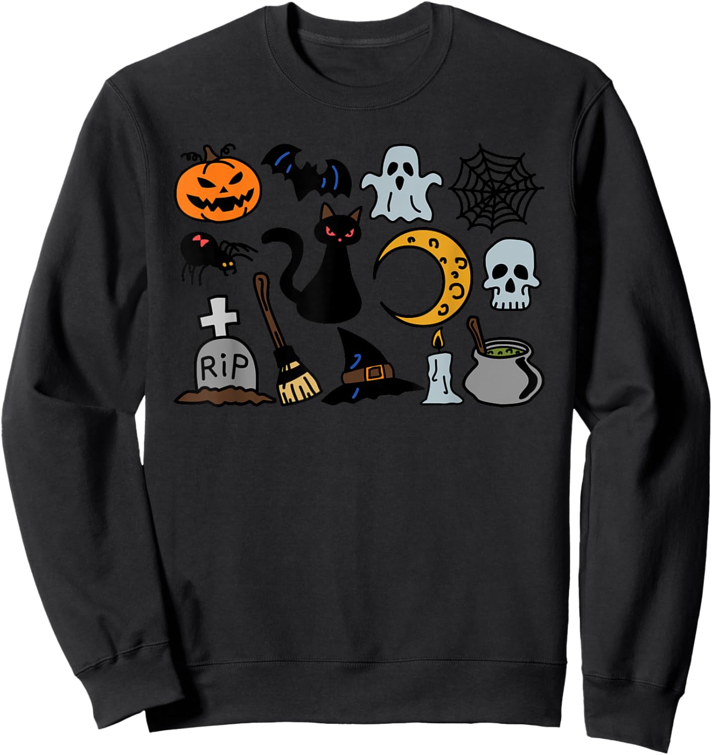 Halloween Jack O'Lantern, Bat, Cat Ghost Moon Spider Sweatshirt - Sweatshirt | Black
