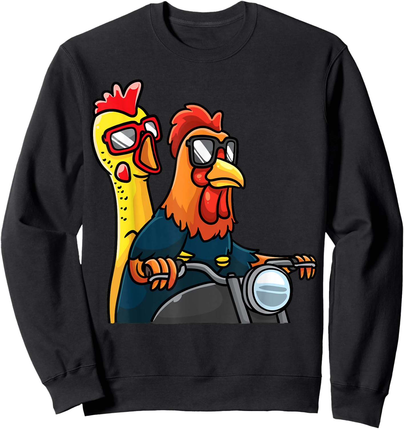 Chicken And Rubber Chicken Riding A Motorcycle Motorbike Sweatshirt - Sweatshirt | Black
