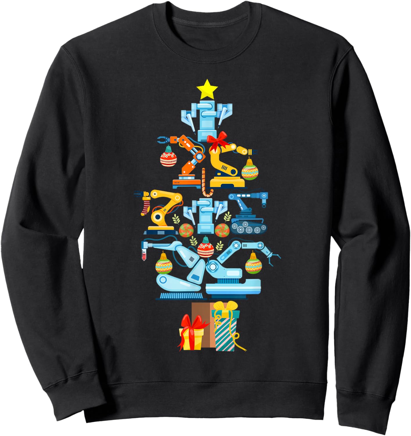 Robot Robotics Engineer Christmas Tree Sweatshirt - Sweatshirt | Black