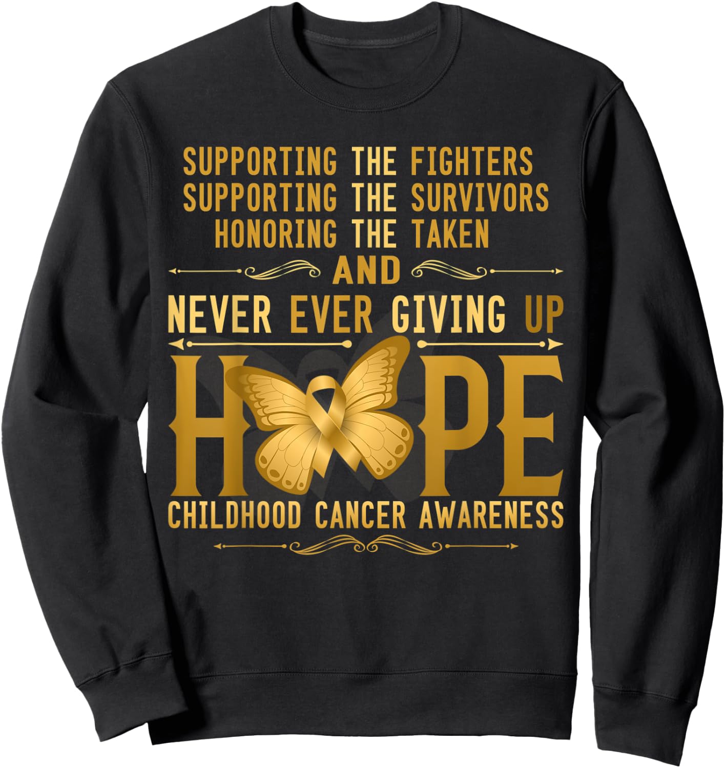 Never giving up Hope childhood cancer awareness Sweatshirt - Sweatshirt | Black