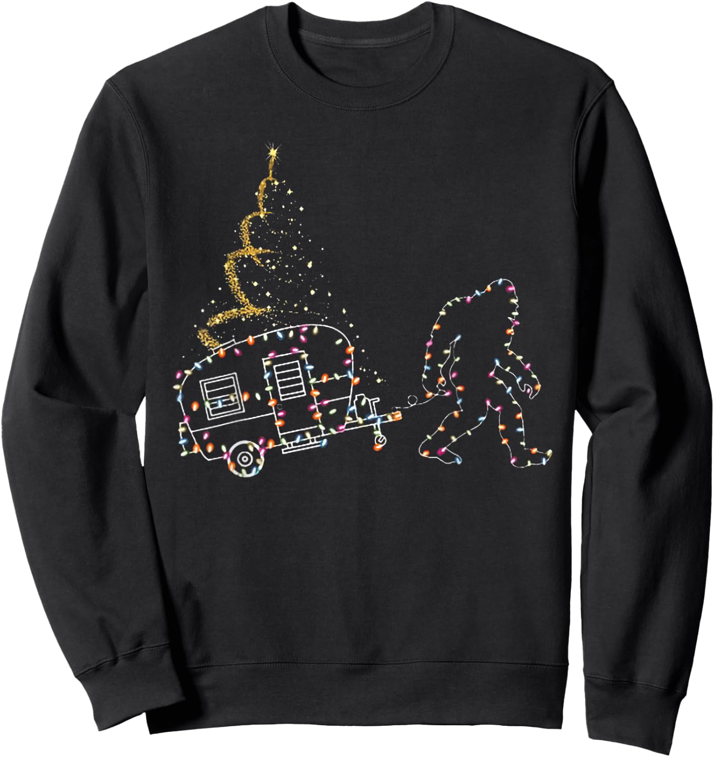 Bigfoot With Camping Car Light Christmas Sweatshirt - Sweatshirt | Black