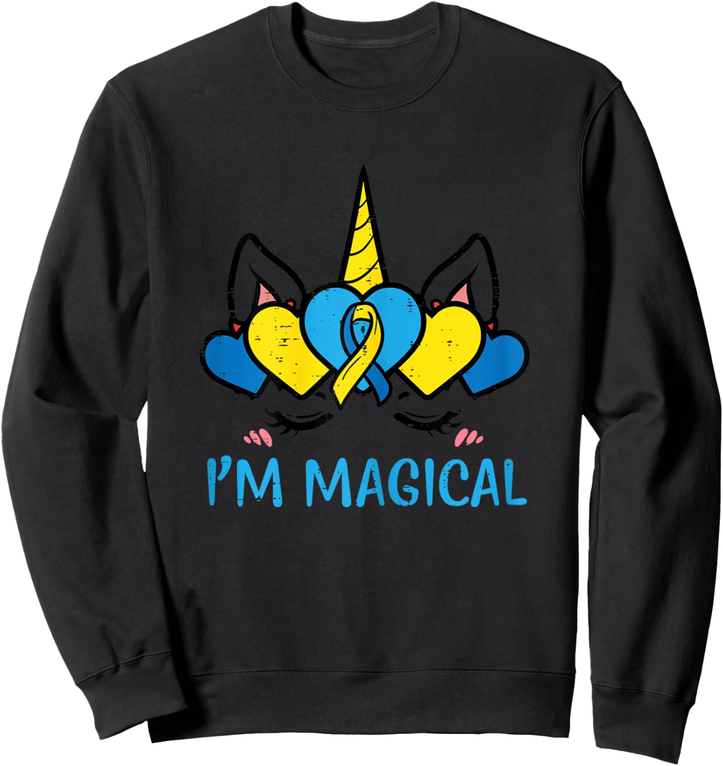 Down Syndrome Unicorn Head Magical Awareness Toddler Girls Sweatshirt - Sweatshirt | Black