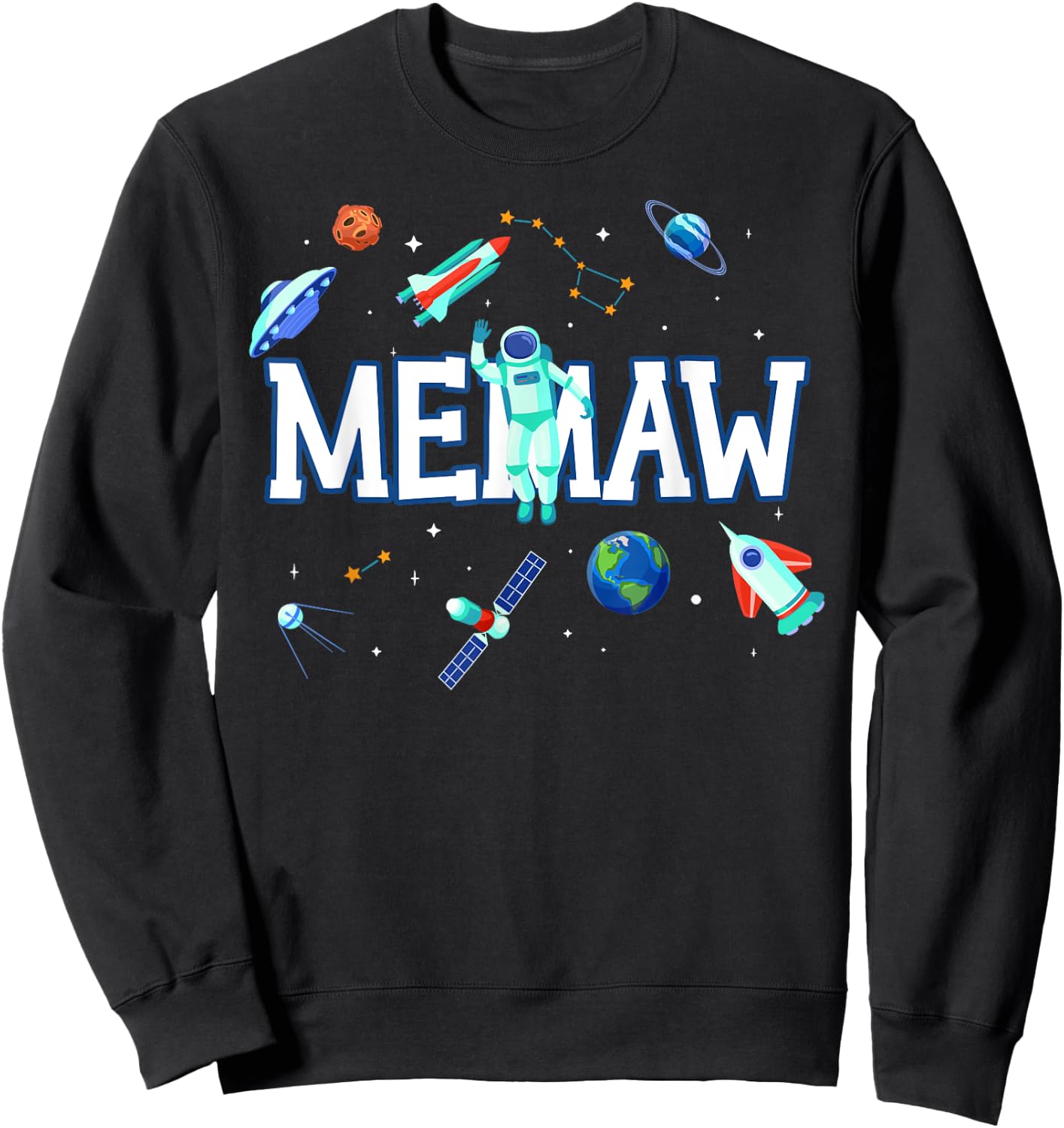 Memaw Astronaut Space Family Matching Birthday Party Sweatshirt - Sweatshirt | Black