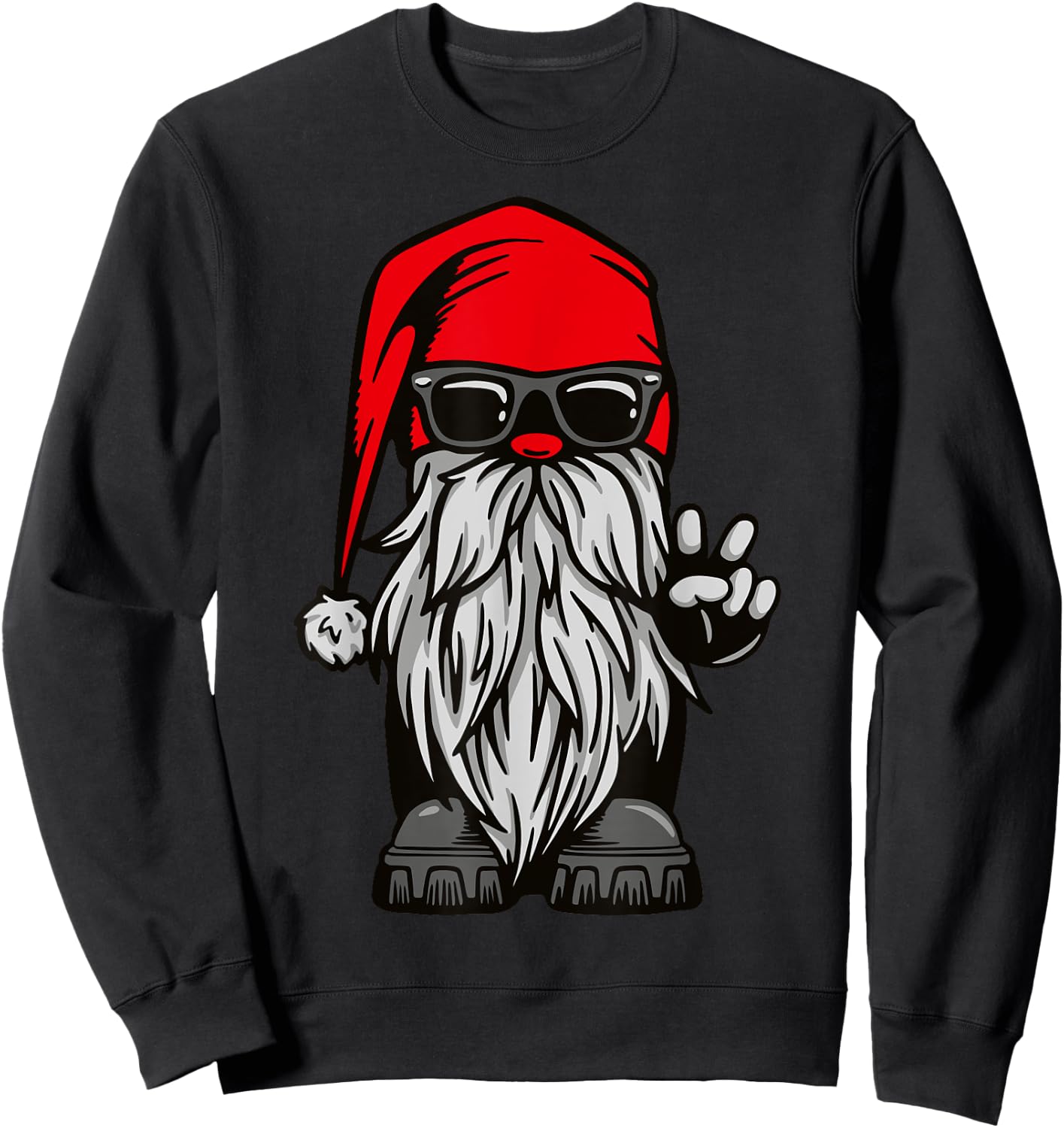 Motorcycle Gnome Biker Christmas Garden Gnome Xmas Sweatshirt - Sweatshirt | Black