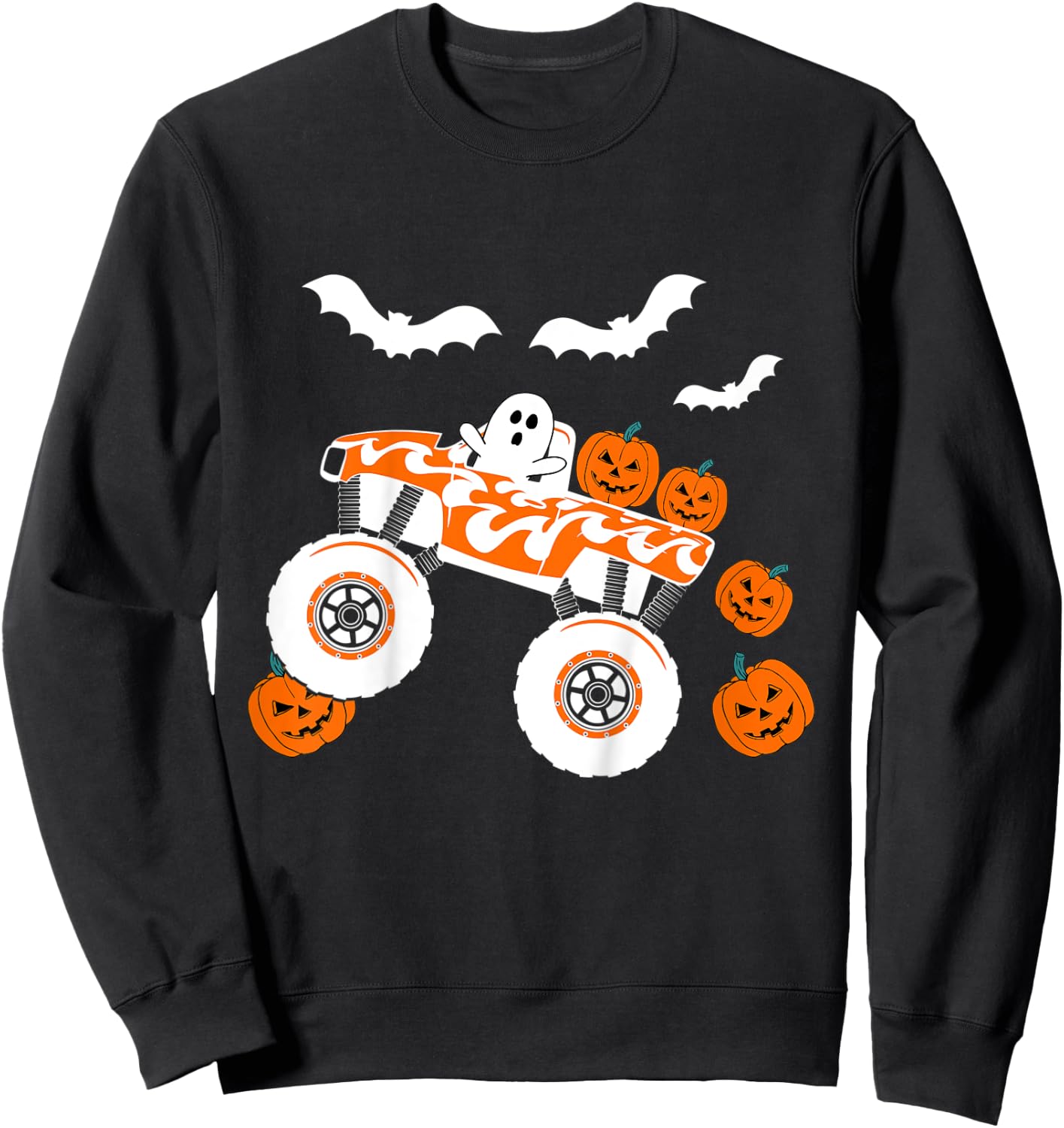 Kids Halloween Monster Truck Ghost For Boy's Toddler Kids Costume Sweatshirt - Sweatshirt | Black