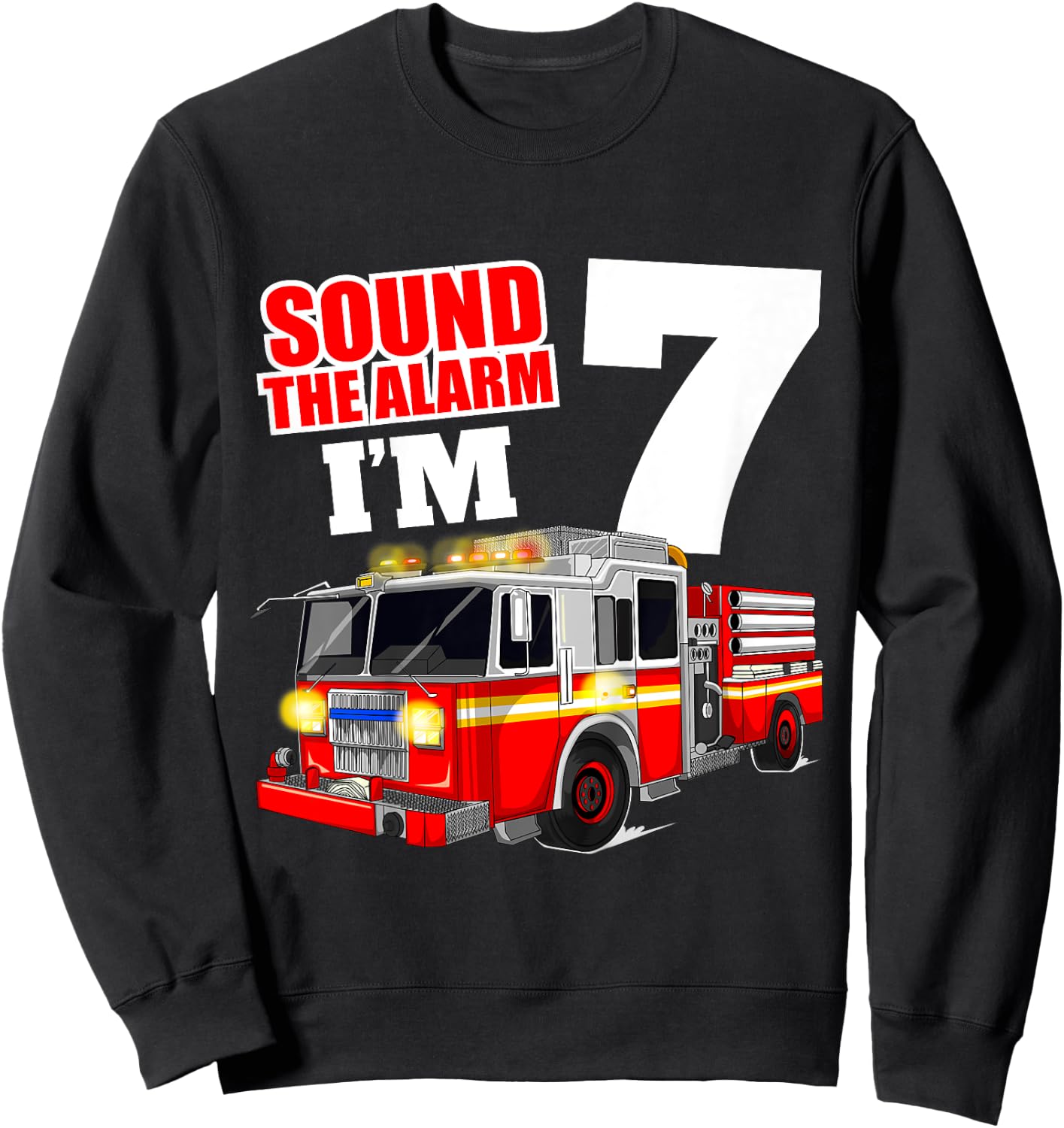 Kids Fire Truck 7th Birthday Boy Firefighter 7 Year Old Sweatshirt - Sweatshirt | Black