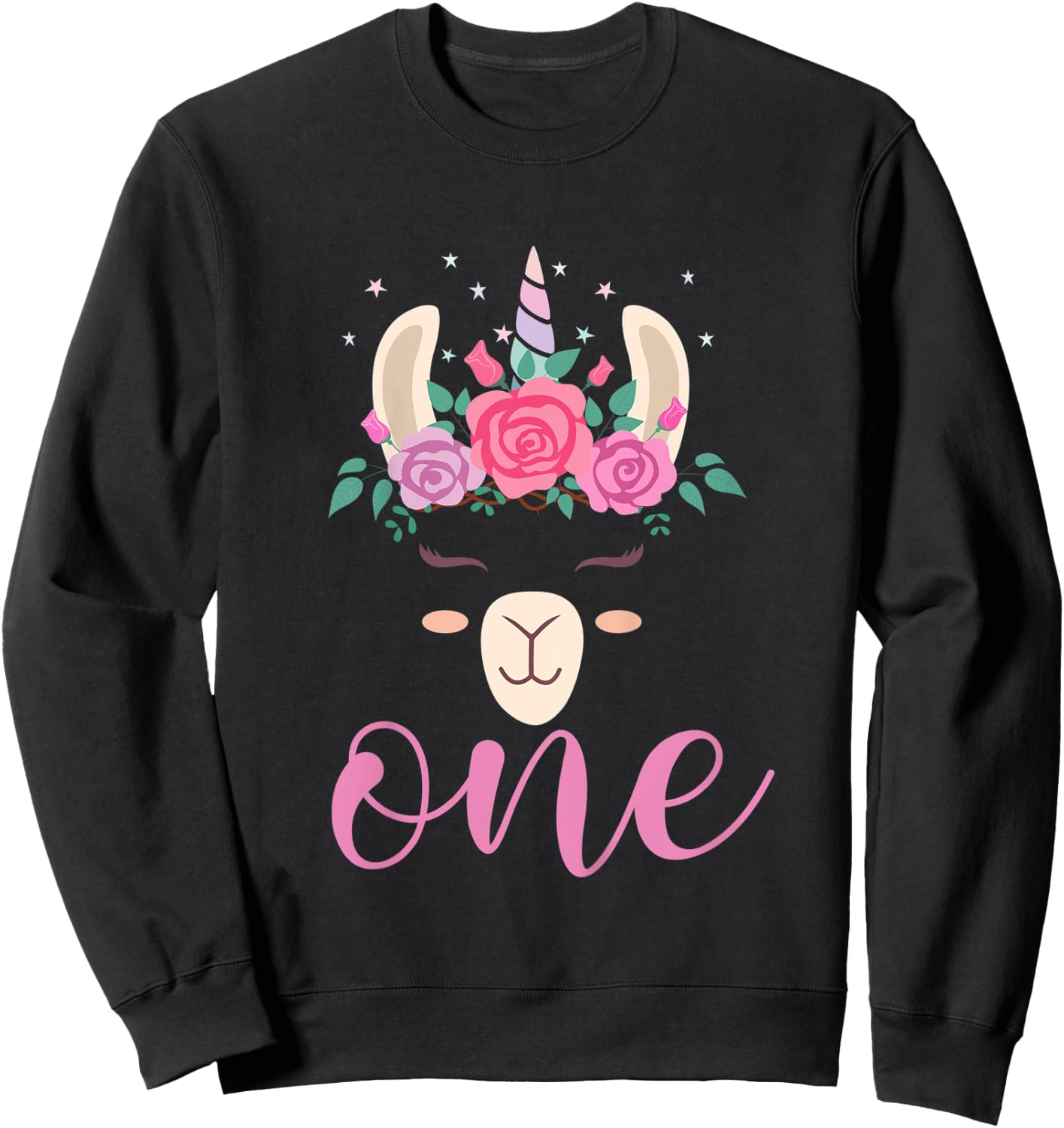 Kids 1 year Old Llamacorn Birthday Party Llama Unicorn 1st Gift Sweatshirt - Sweatshirt | Black