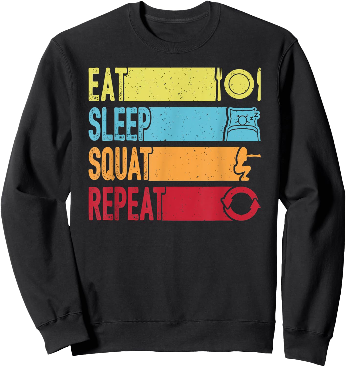 Daily Workout Gift Vintage Eat Sleep Squat Repeat Gym Sweatshirt - Sweatshirt | Black